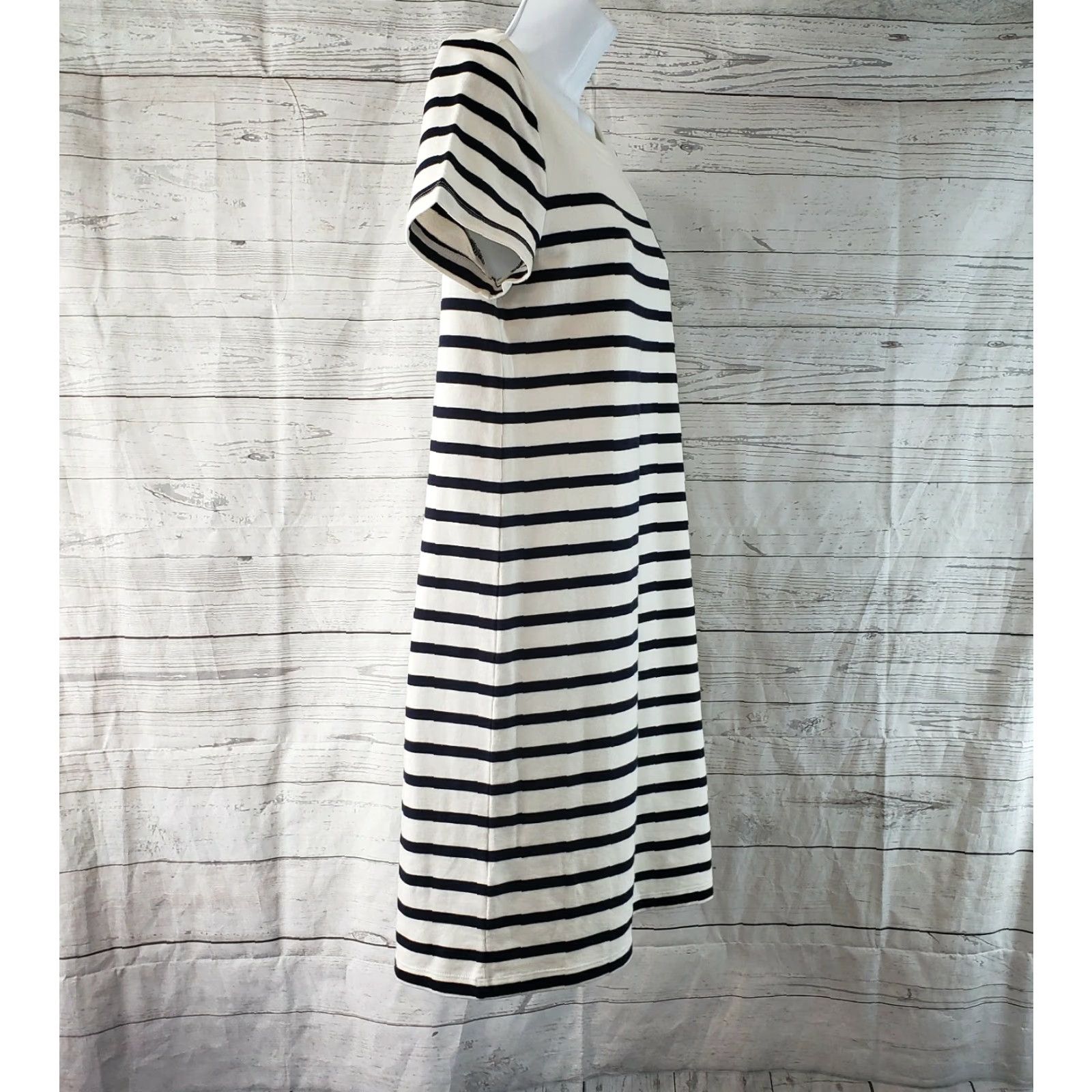 Loft VINTAGE Ann Taylor LOFT Womens Dress Sz XS Striped Blue Floral Short Sleeve Cotton Blend Size 26" / US 2 / IT 38 - 3 Thumbnail