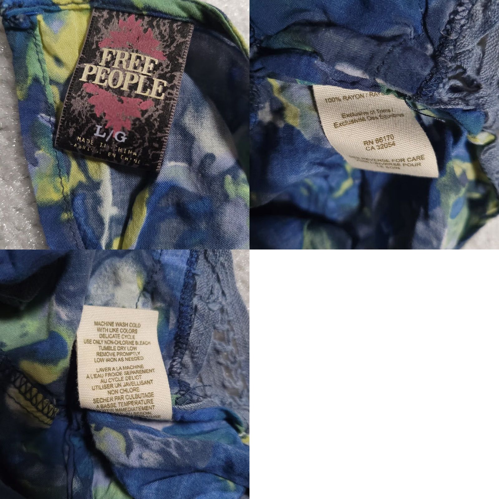 Free People Free People Shirt Large Blue Floral Cropped Peasant Top Bohemian S/S Women's Size L / US 10 / IT 46 - 9 Thumbnail