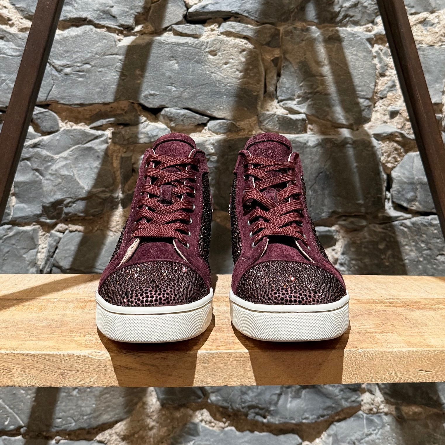 Christian Louboutin Christian Louboutin Burgundy Louis Strass High-top Sneakers Size US 8 / EU 41 - 2 Thumbnail