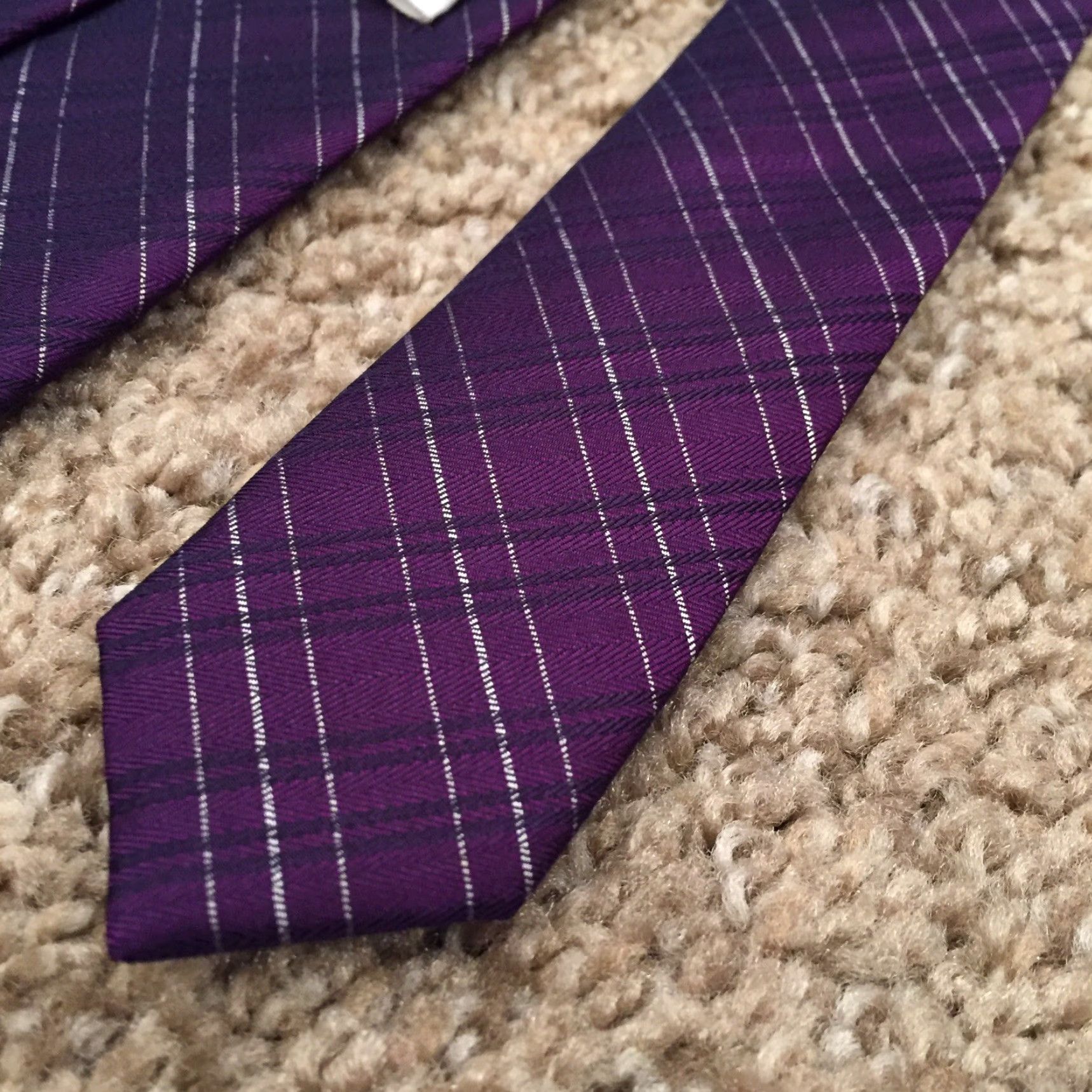 Calvin Klein Calvin Klein Tie 100% Silk Purple Silver Plaid Classic Men Size ONE SIZE - 7 Thumbnail