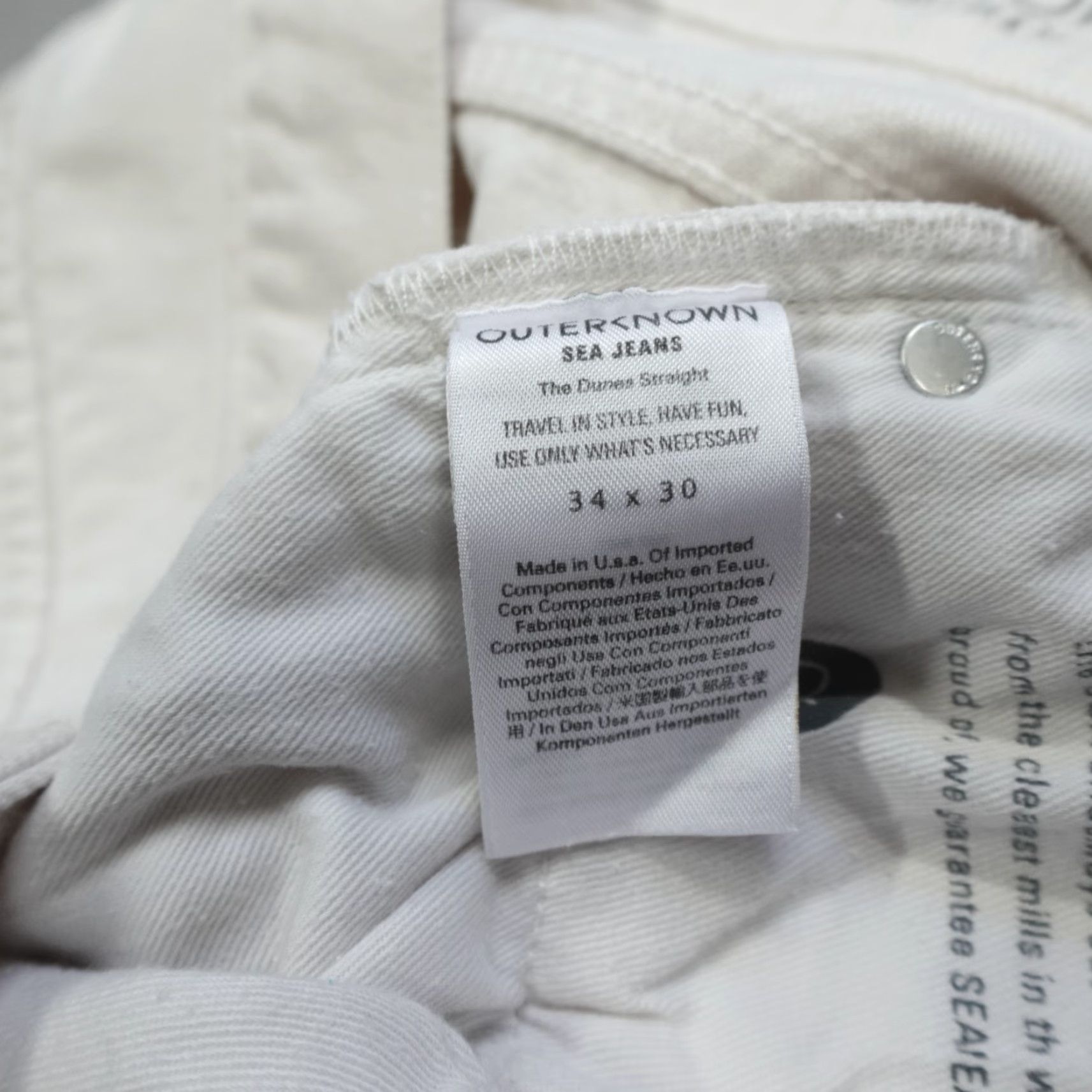 Outerknown Outerknown The Dunes Straight Jeans 34x30 SXC Organic Cotton Denim Mens Regular 5-Pocket Ivory Solid Size US 34 / EU 50 - 4 Thumbnail