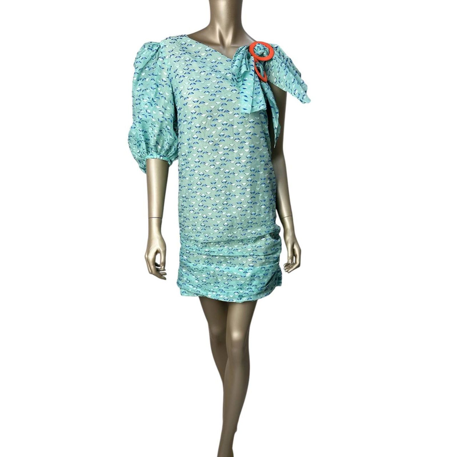Other Nadya Dzyak Turquoise Bow Decorative Rings Mini Dress Sz.38 Size S / US 4 / IT 40 - 1 Thumbnail