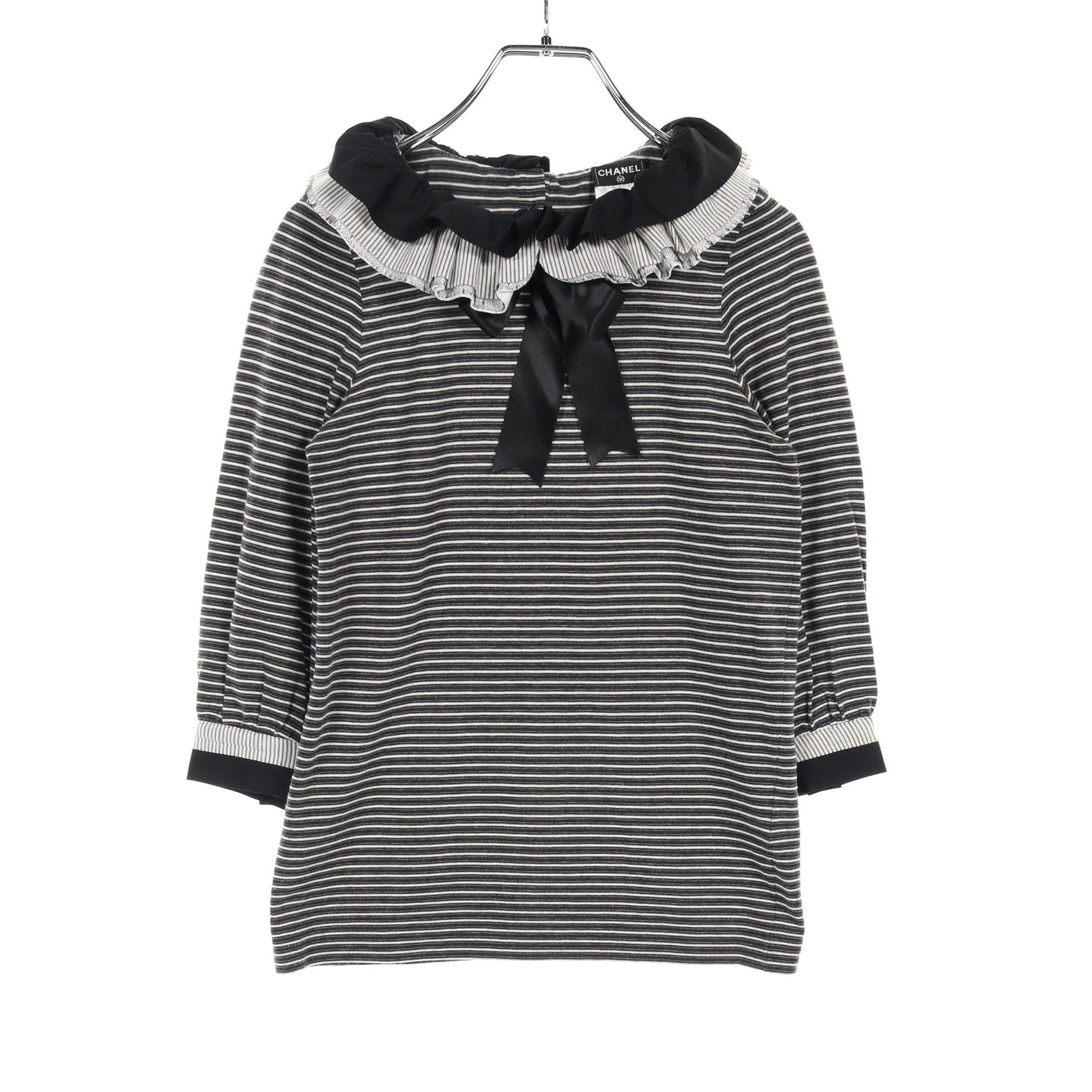 Chanel Chanel Cut And Sew Long Sleeve Stripes Cotton Nylon Black White Frill 08A Size ONE SIZE - 1 Thumbnail