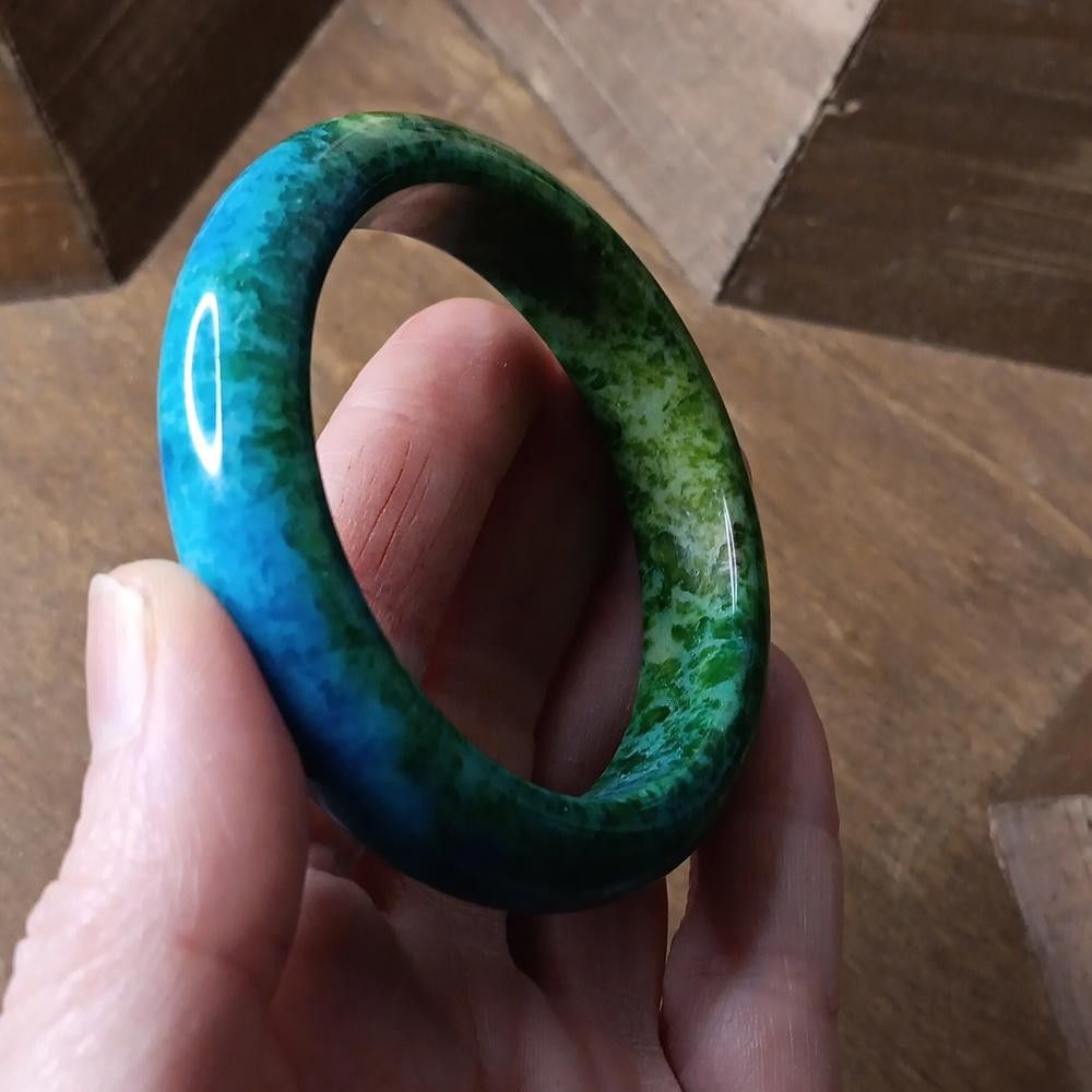 Designer Genuine Peacock Jade Bangle Bracelet Size ONE SIZE - 3 Thumbnail