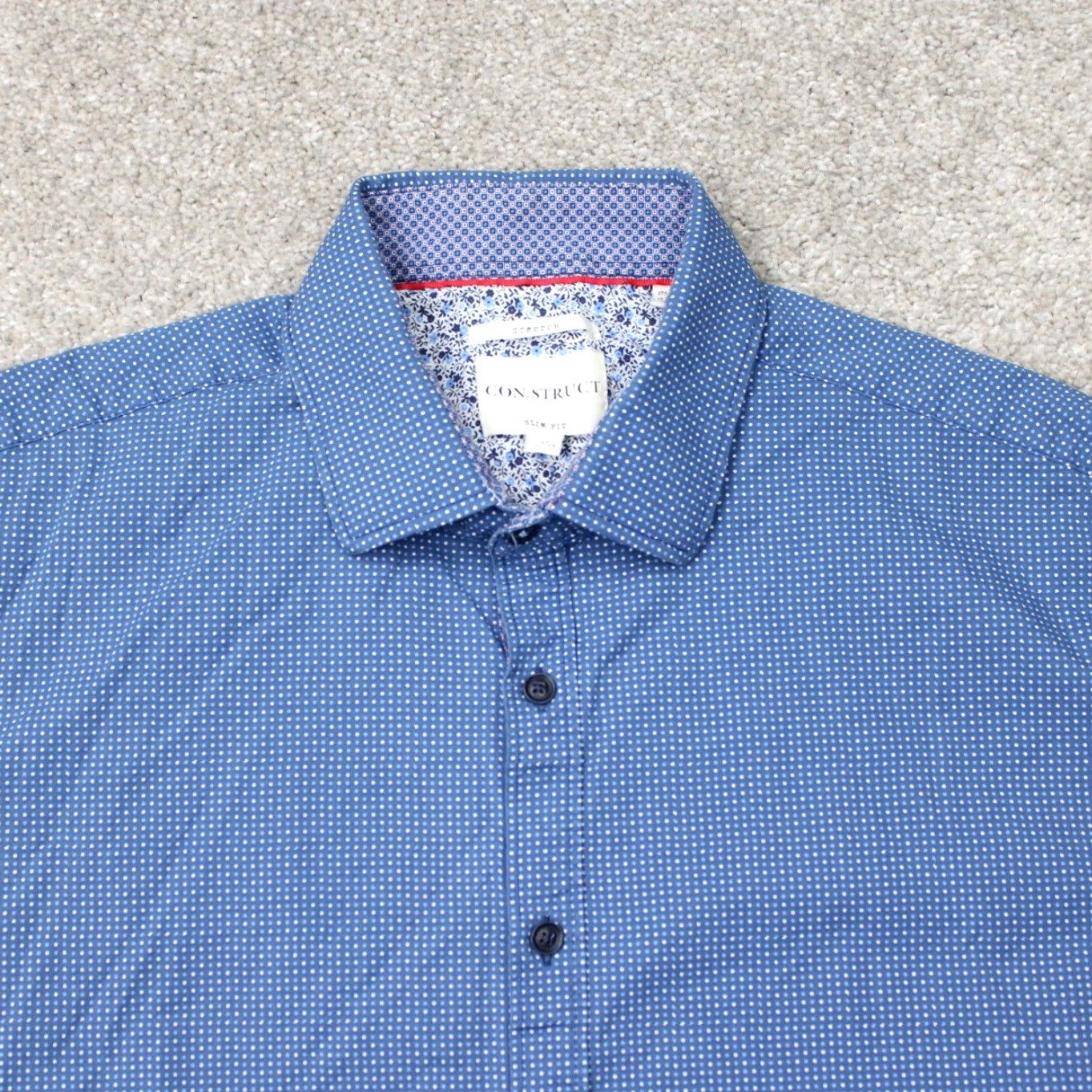 Vintage Construct Shirt Mens 17, 34/35 Blue Geometric Stretch Slim Fit L/S Button-Front Dress Shirt Size US XL / EU 56 / 4 - 4 Thumbnail