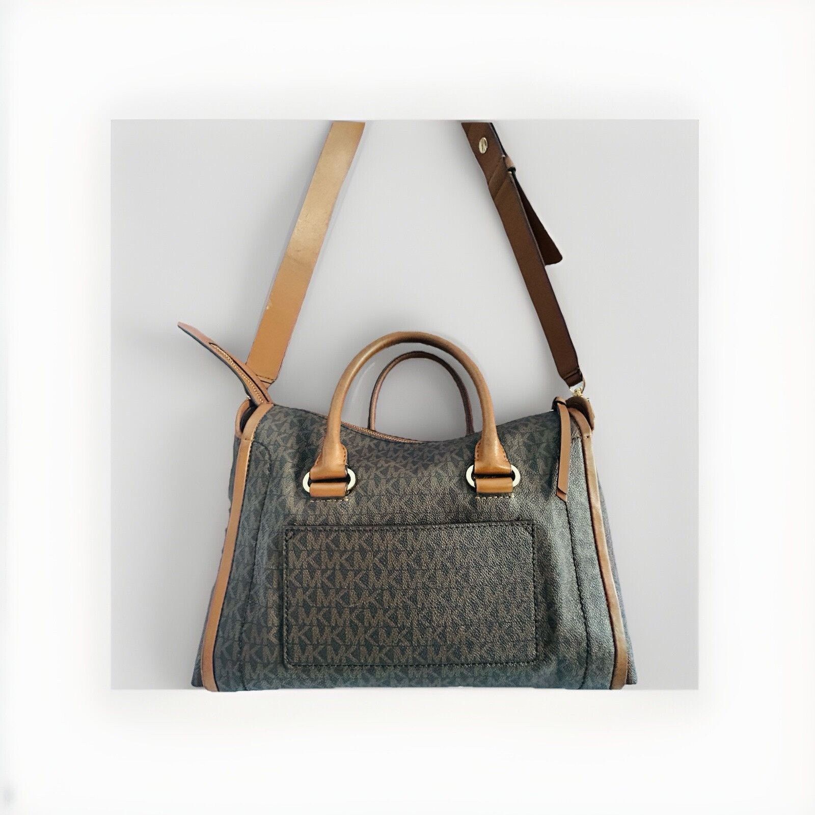 Michael Kors Carine Medium Brown Acorn Gold Satchel Handbag