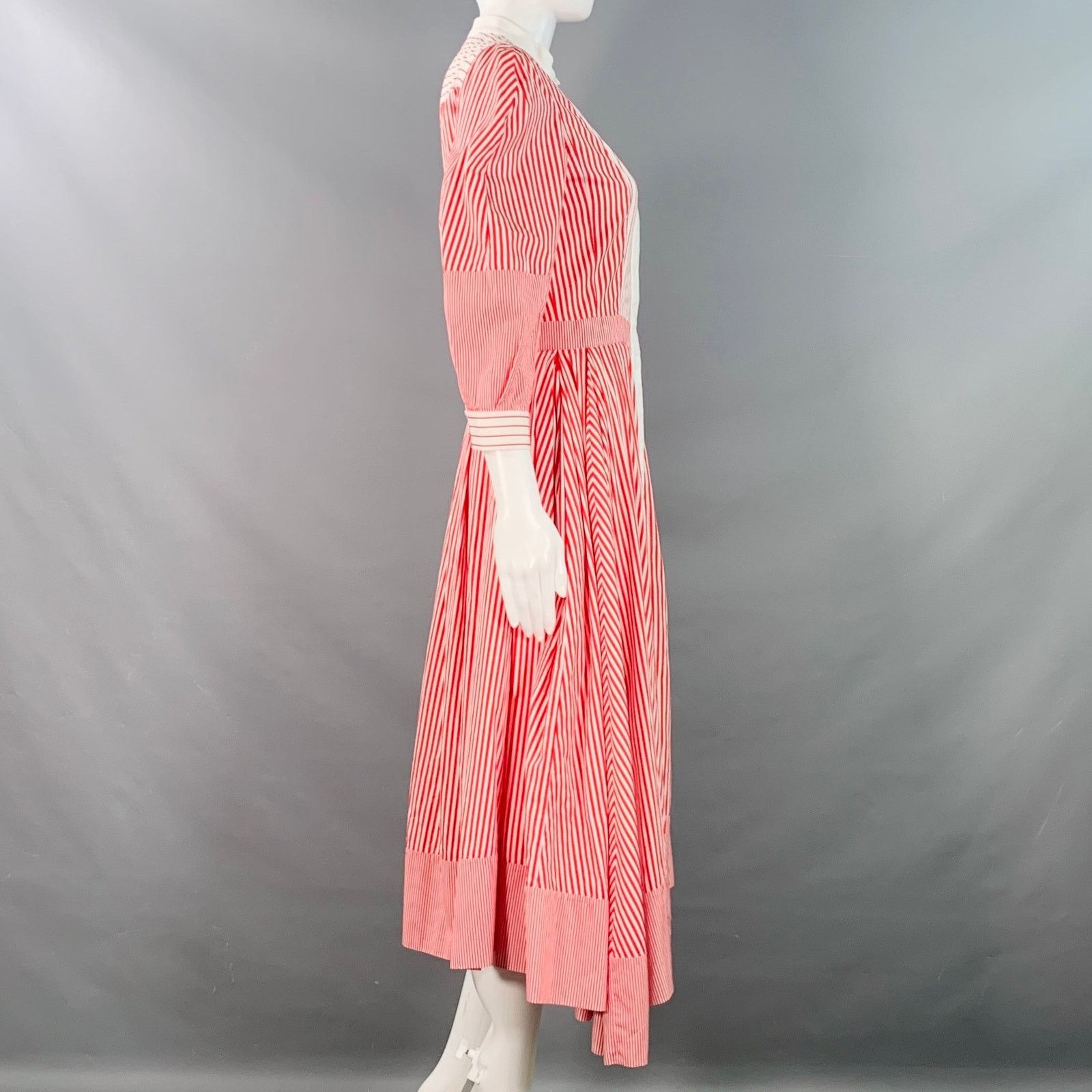 Alexander McQueen Red White Cotton Stripe Collarless Asymmetrical A-Line Dress Size XS / US 0-2 / IT 36-38 - 4 Thumbnail