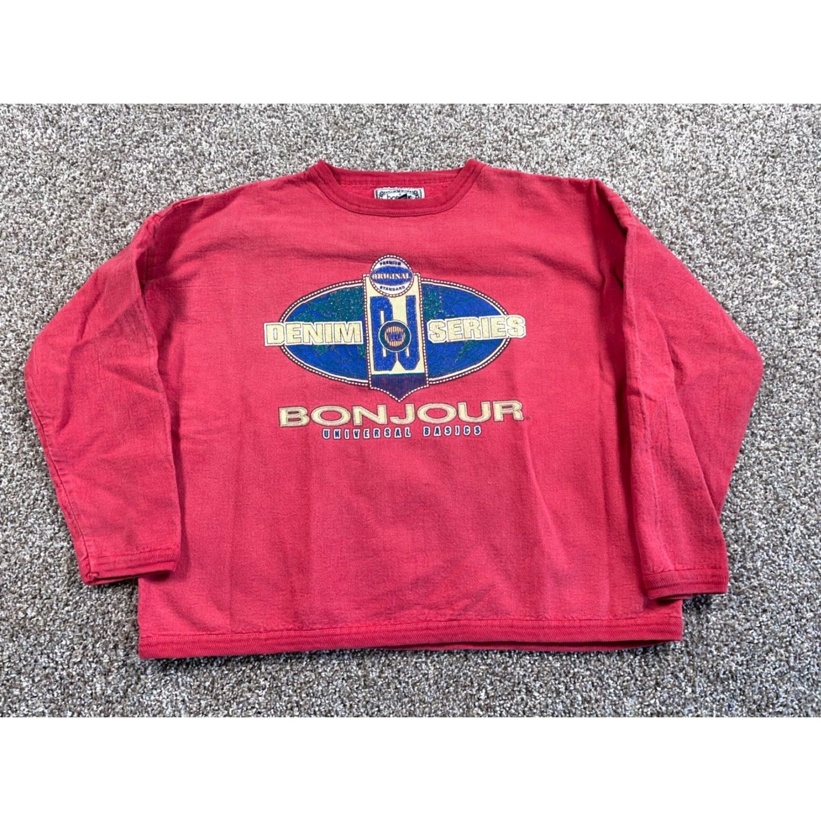 Vintage VTG BonJour Denim Series Sweatshirt Shirt Women One Size Dusty Red Boxy Fit 90s Retro Crew Neck Pullover Size ONE SIZE - 2 Thumbnail