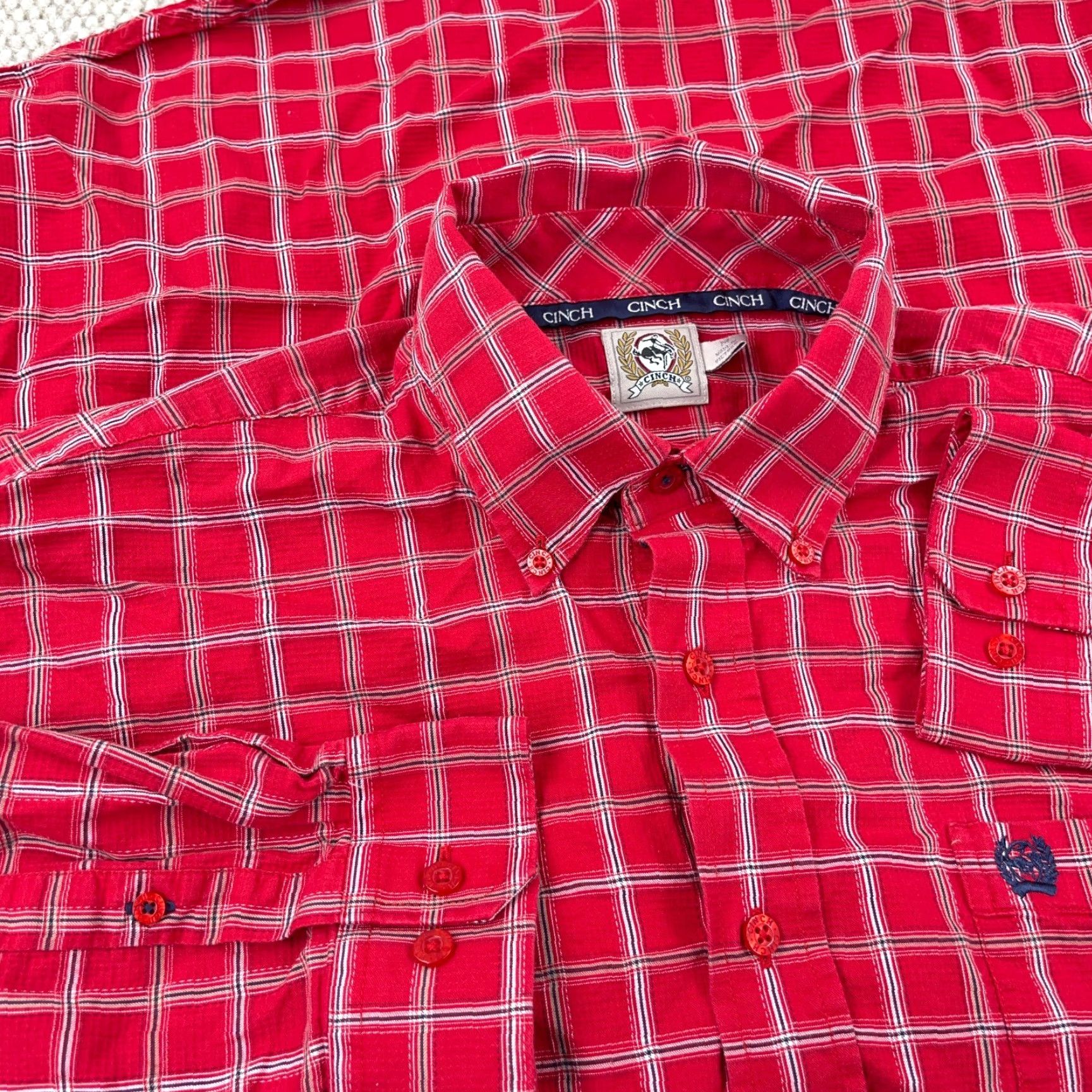 Vintage Cinch Shirt Men M Red Plaid Button-Up Western Cowboy Rodeo Pocket 90s Theme Mens Size US M / EU 48-50 / 2 - 5 Thumbnail