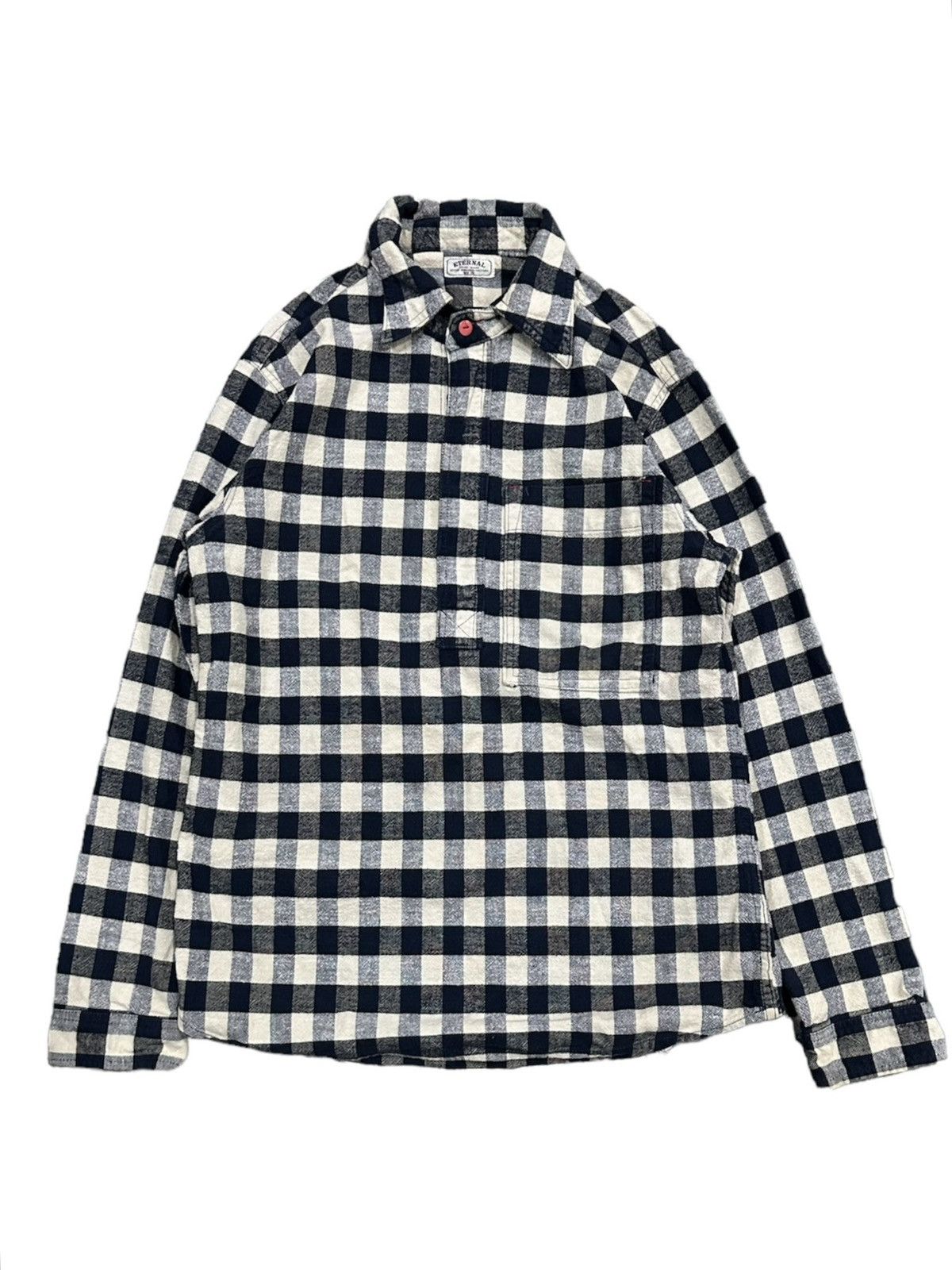 image of Eternal Japan Half Zipper Flannel Shirt in Indigo Blue, Men's (Size Medium)