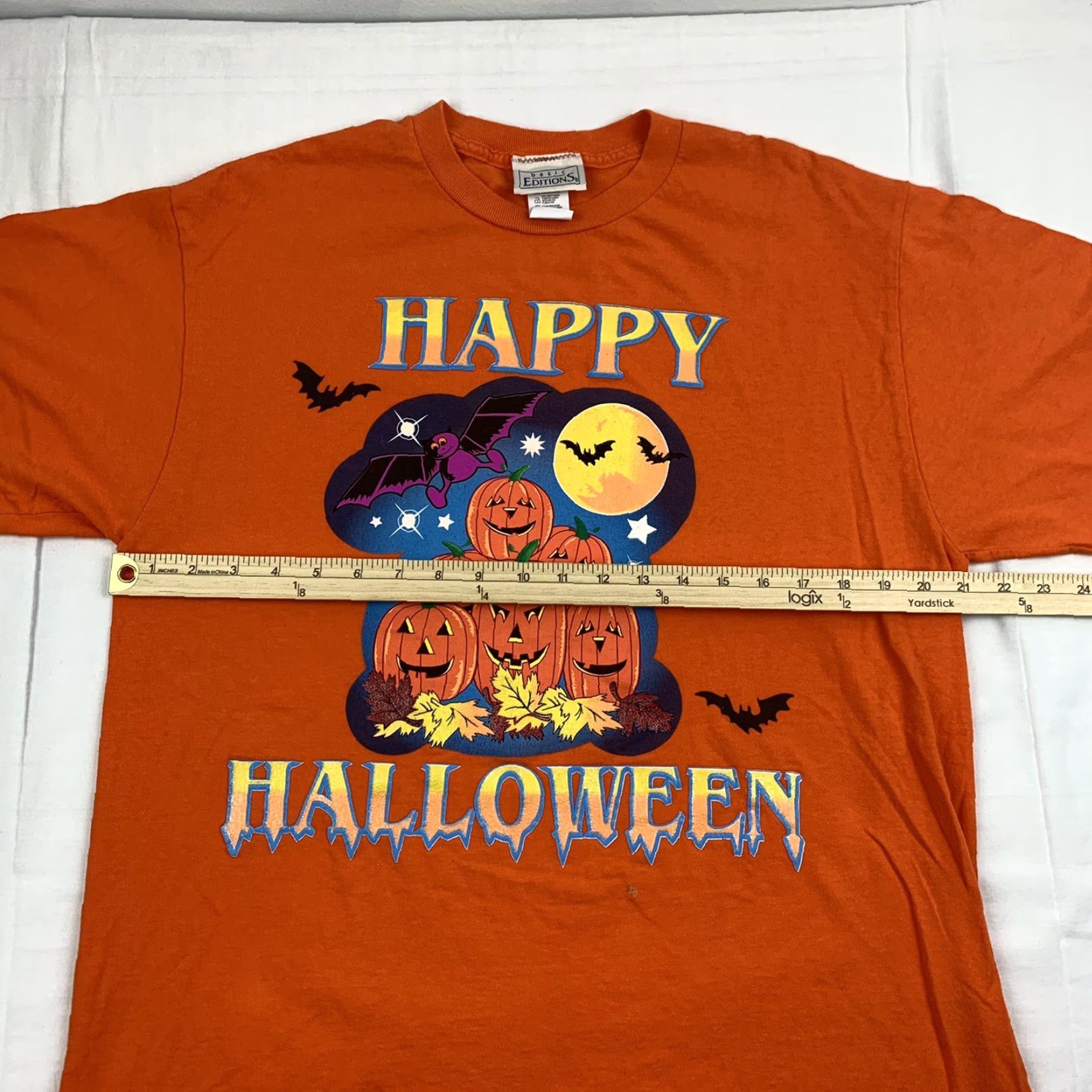 Basic Editions VINTAGE Basic Editions Happy Halloween T-Shirt Adult Large Orange Spooky Scary 90s Mens Size US L / EU 52-54 / 3 - 7 Thumbnail