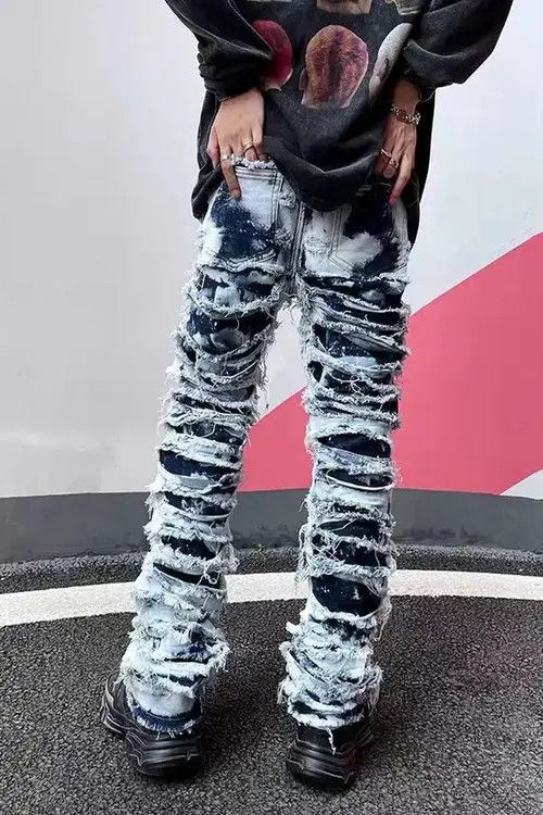Jean Retro distressed washed ripped stretch jeans Size US 32 / EU 48 - 4 Thumbnail