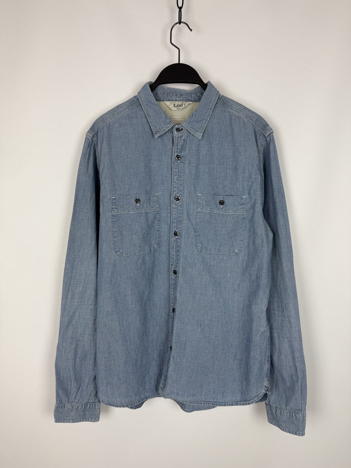 Lee Lee 101 Light Blue Chambray Button Down Crew Shirt M Size US M / EU 48-50 / 2 - 1 Thumbnail