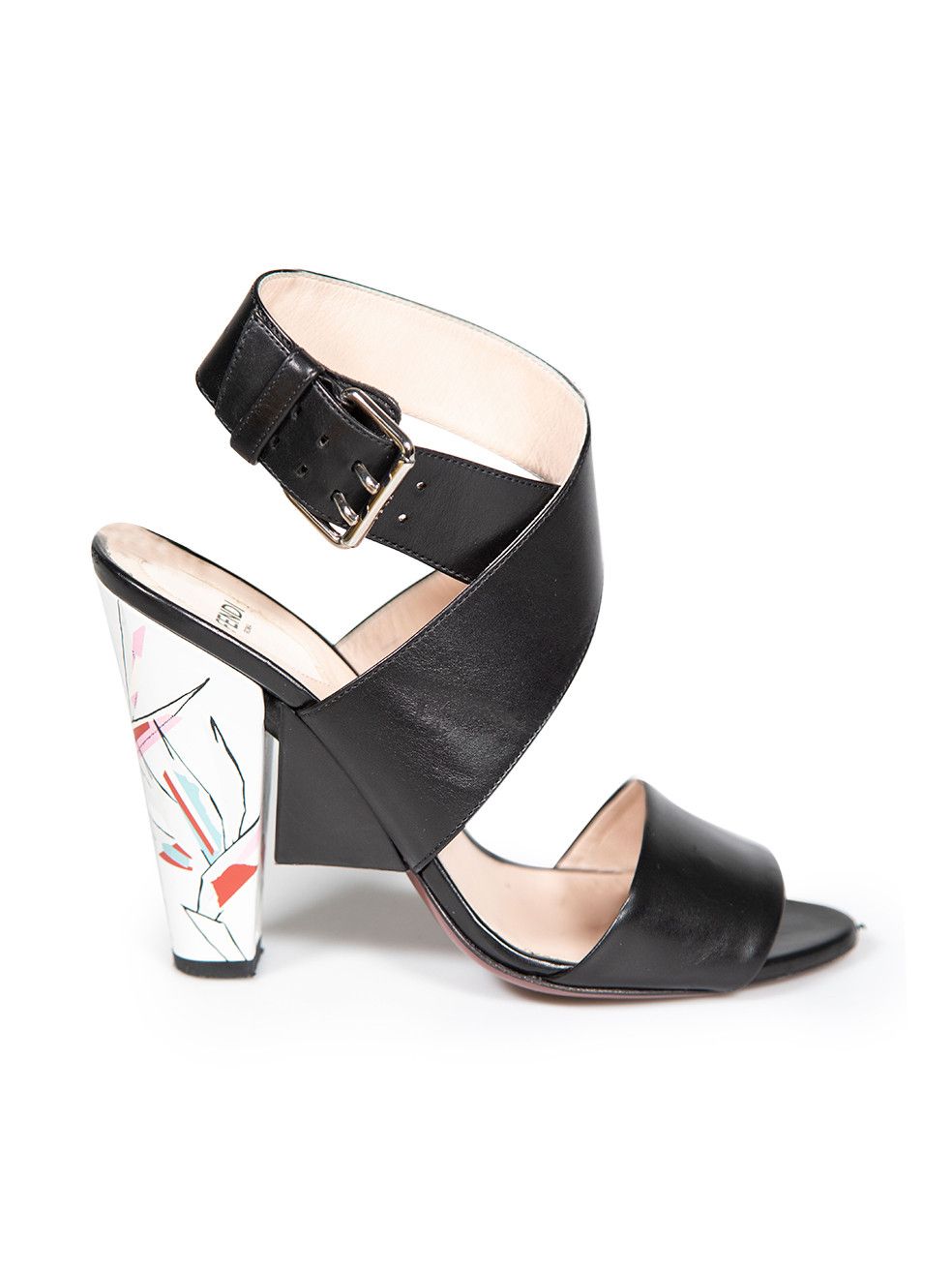 image of Fendi Black Leather Birds Of Paradise Sandals, Women's (Size 8)