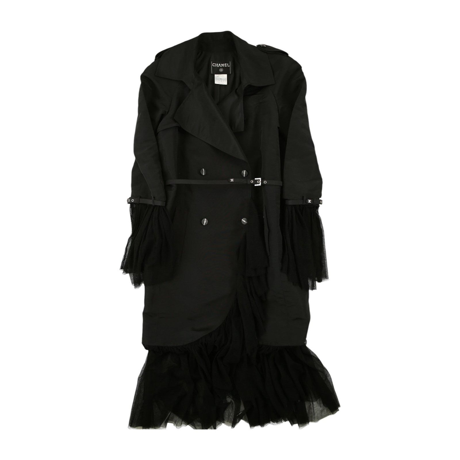 Chanel F/W 2006 Chanel Black Silk Tulle Edged Trench Coat Size M / US 6-8 / IT 42-44 - 1 Thumbnail