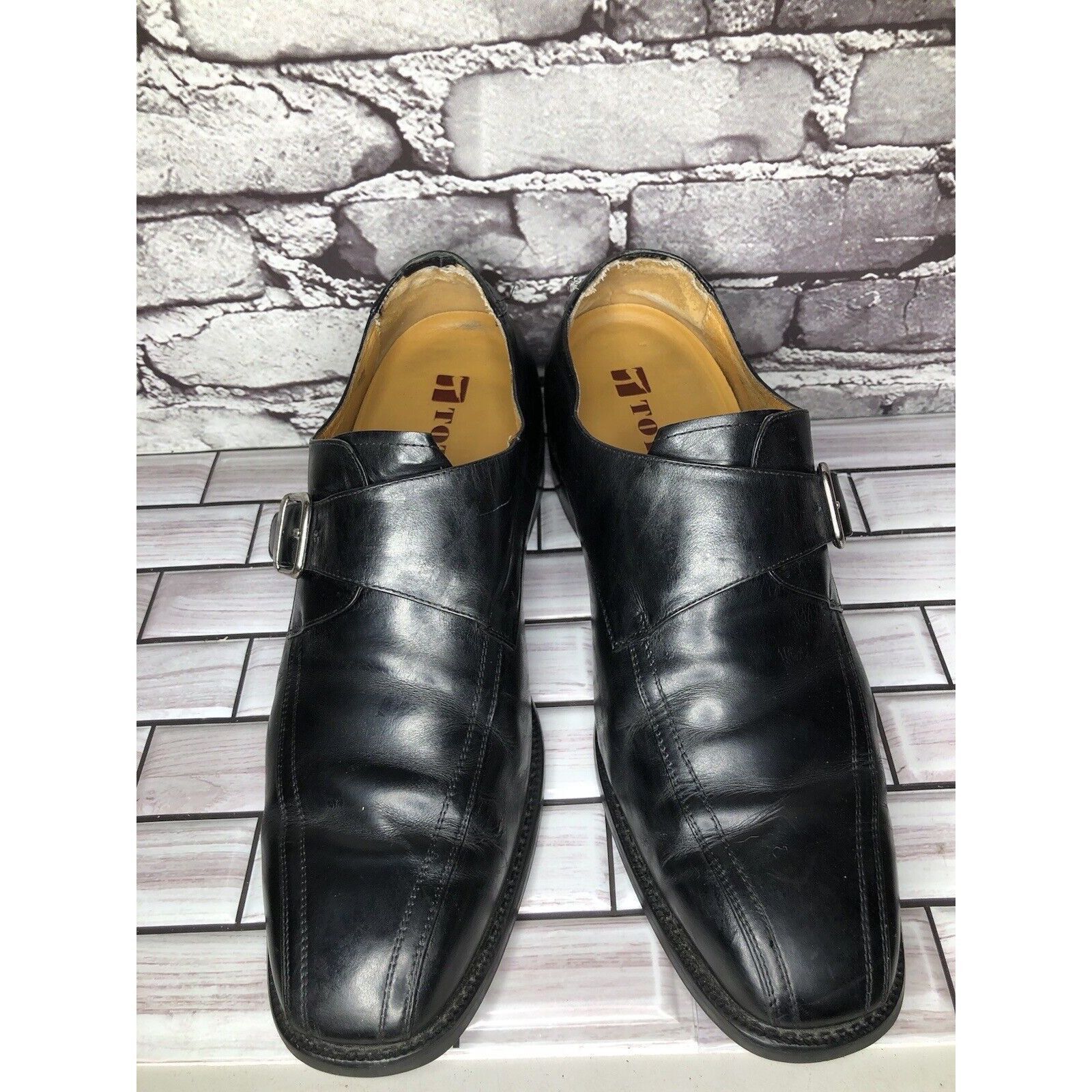 Koto Toto Black Leather Monk Buckle Strap Loafers Dress Shoes Men Size US 10.5 / EU 43-44 - 9 Thumbnail