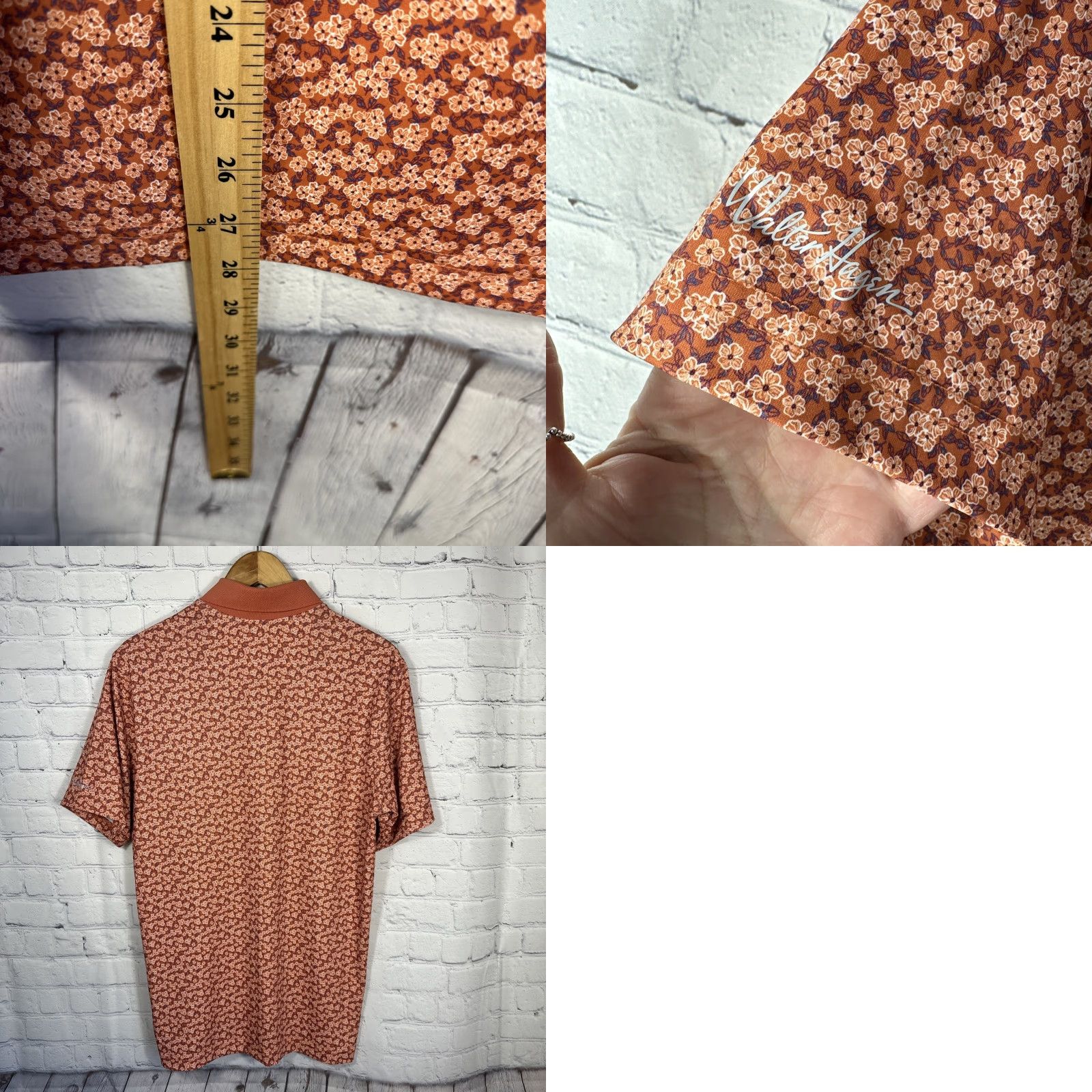 Vintage Walter Hagen Performance 11 Golf Polo Shirt Dogwood Ditsy Leaf Orange Small Mens Polo Shirt Size US S / EU 44-46 / 1 - 8 Thumbnail