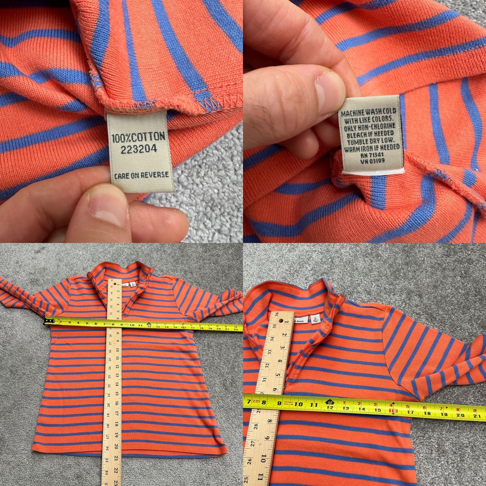 Vintage L.L. Bean Women's Cotton Striped 1/4 Zip Top, Small, Blue Orange, Long Sleeve, Casual, Lightweight Size S / US 4 / IT 40 - 8 Thumbnail