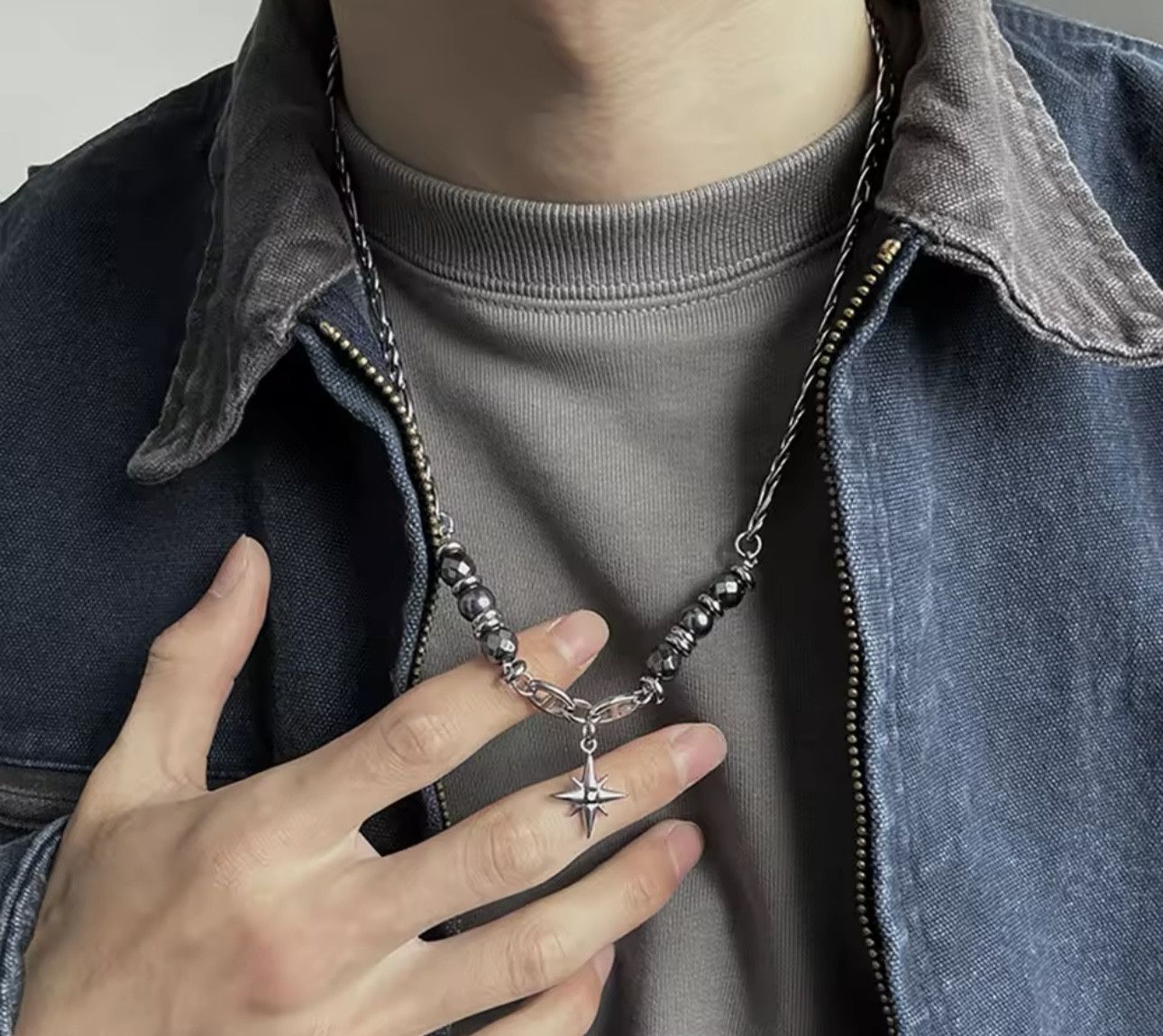 Jewelry Titanium Steel Obsidian Star Necklace Size ONE SIZE - 3 Thumbnail