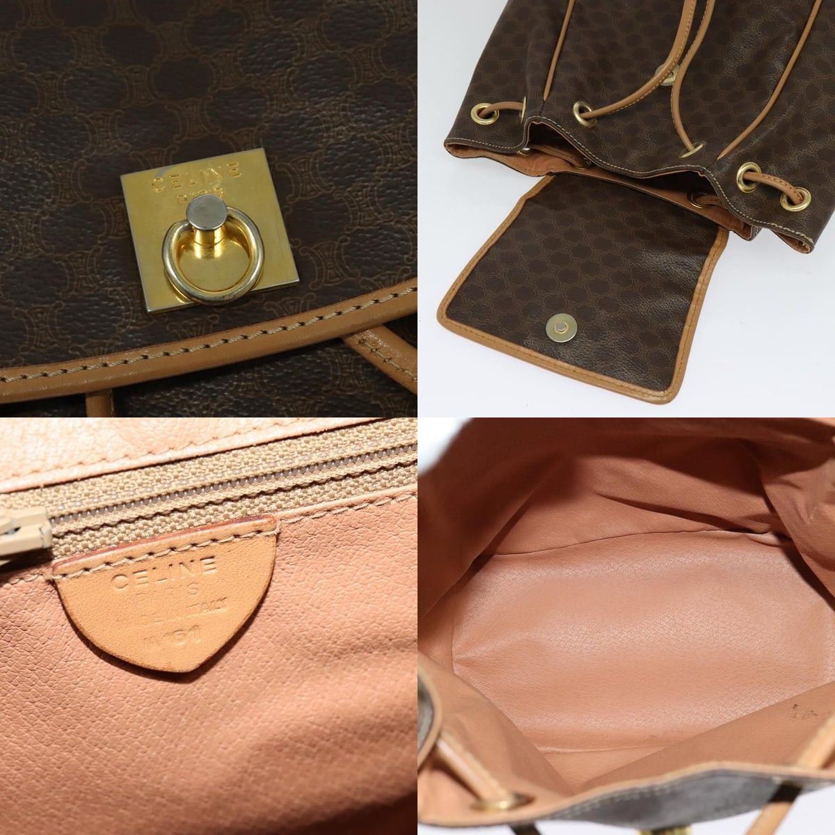 Celine CELINE Macadam Canvas Backpack Pvc Leather Brown Gold Size ONE SIZE - 11 Thumbnail