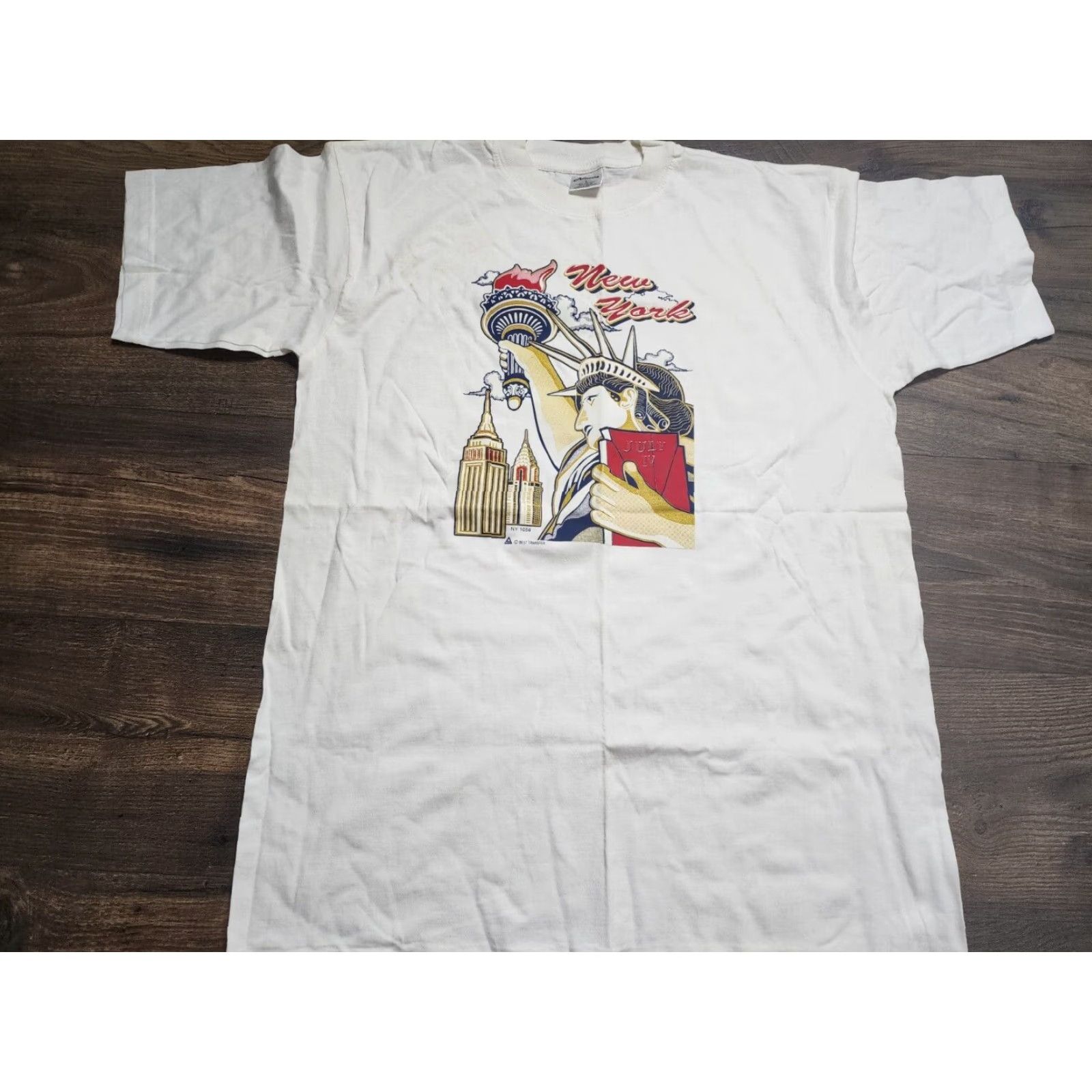 Vintage VINTAGE Atlantis Statue Of Liberty Tshirt Mens L White Cotton Logo Print Short Sleeve 90s USA Sports Shirt Men Size US L / EU 52-54 / 3 - 2 Thumbnail