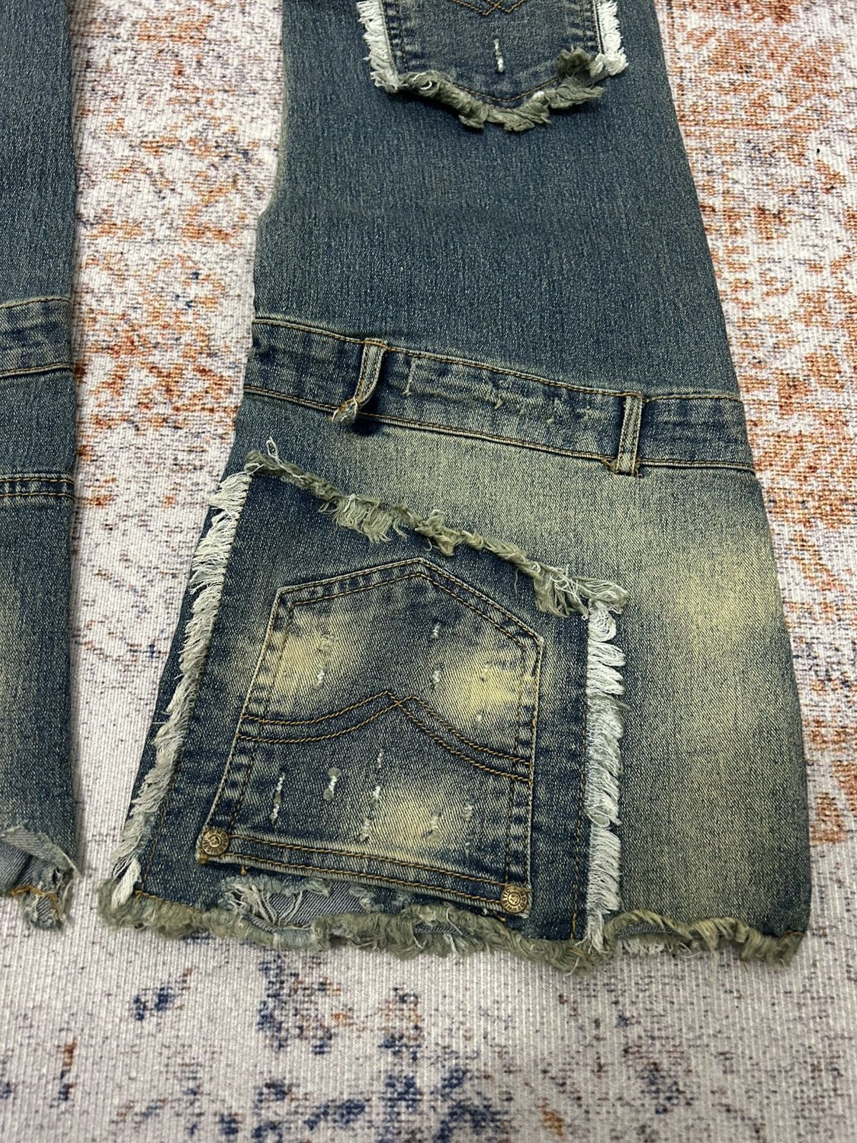 If Six Was Nine Modernistic Acid Wash Multi Pocket Flare Jeans Size US 28 / EU 44 - 13 Thumbnail
