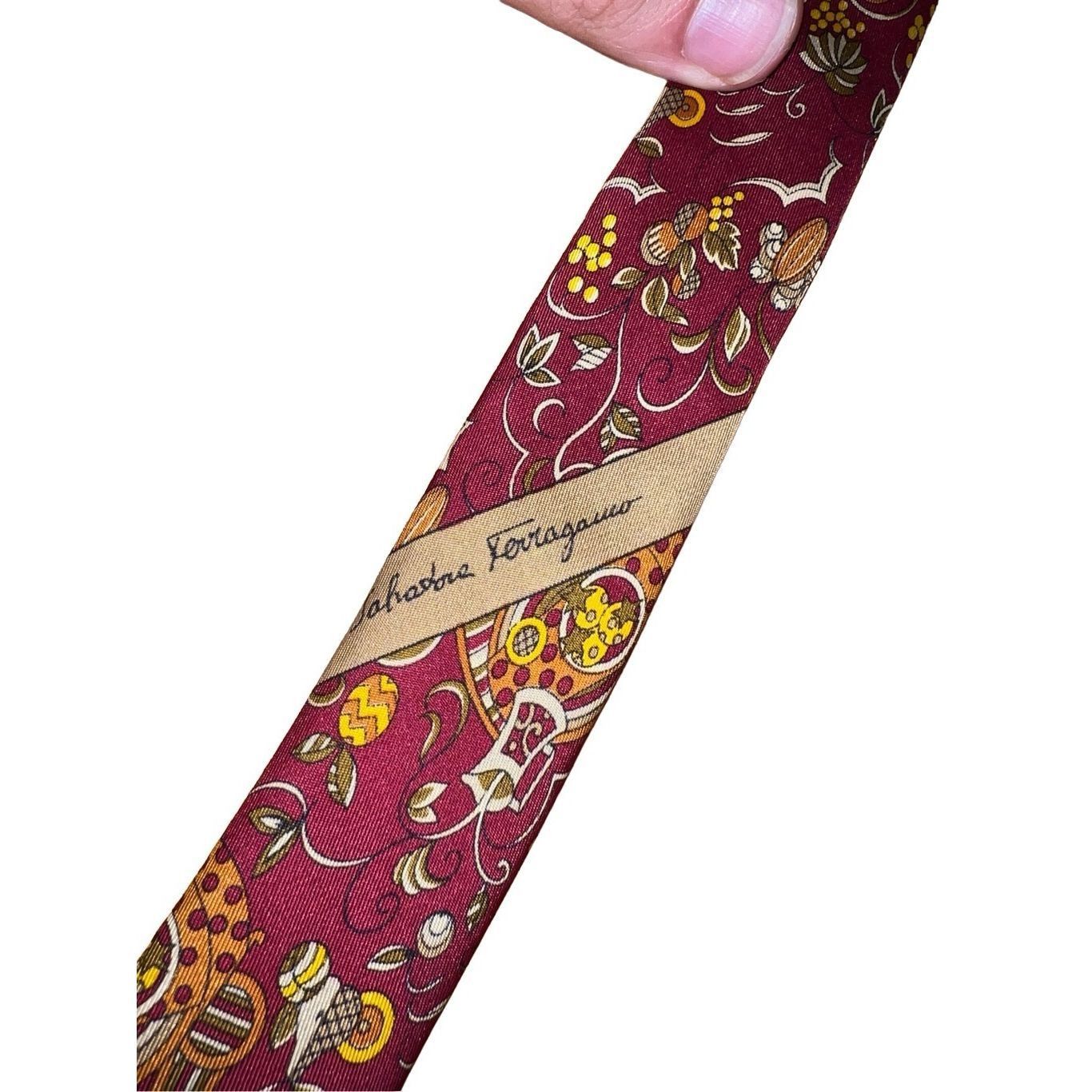 Salvatore Ferragamo Salvatore Ferragamo Red Fall Harvest Print Handmade Neck Tie Size ONE SIZE - 4 Thumbnail