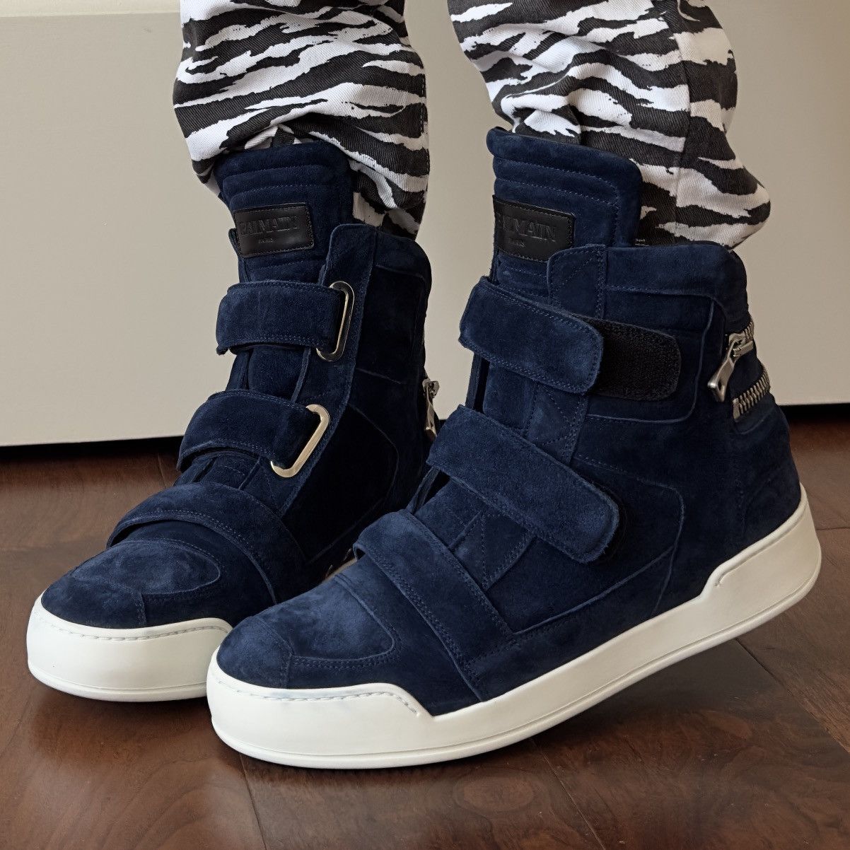 Balmain Balmain Blue Suede Velcro Strap High-Top Sneakers Size US 10 / EU 43 - 3 Thumbnail