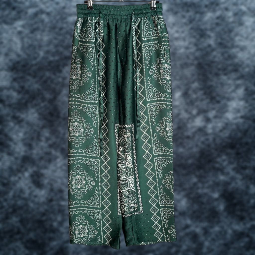 Zara Zara Pants Women's Small Green Paisley Wide-Leg Polyester Blend Vintage No Size 28" / US 6 / IT 42 - 1 Thumbnail