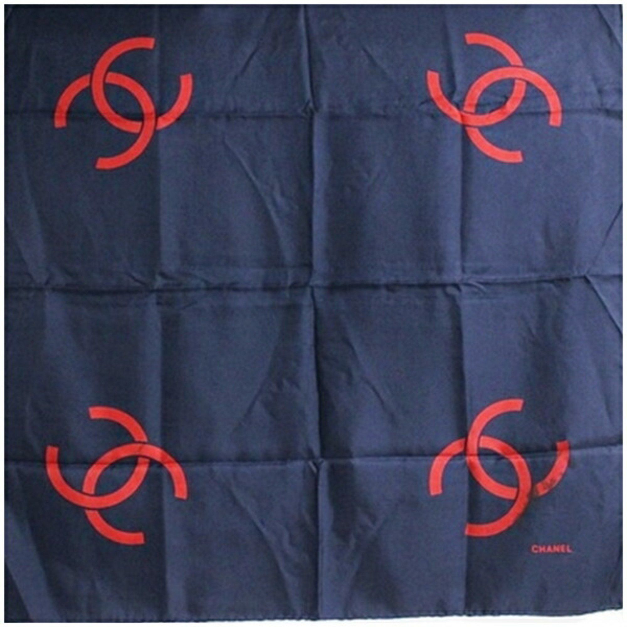 Chanel CHANEL Silk Scarf Muffler Dark Navy x Red Women's Size ONE SIZE - 1 Thumbnail