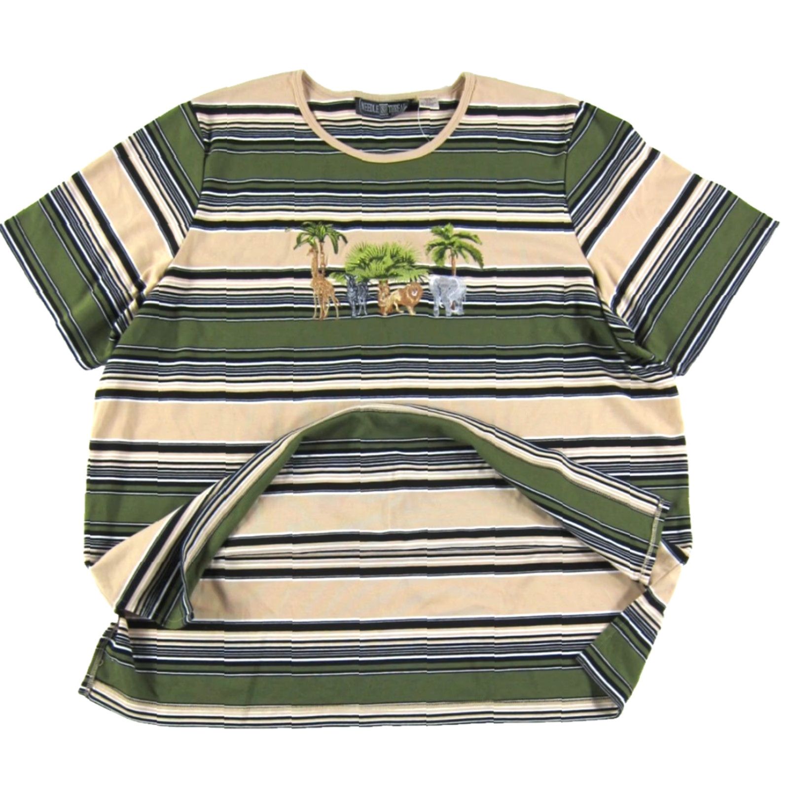 Vintage VINTAGE Needle & Threads Blouse Shirt 3X Women Green Striped Animal Cotton Top 3X Womens Vintage Animal Theme Striped Short Sleeve Round Neck 3X Size XXL / US 16-18 / IT 52-54 - 5 Thumbnail