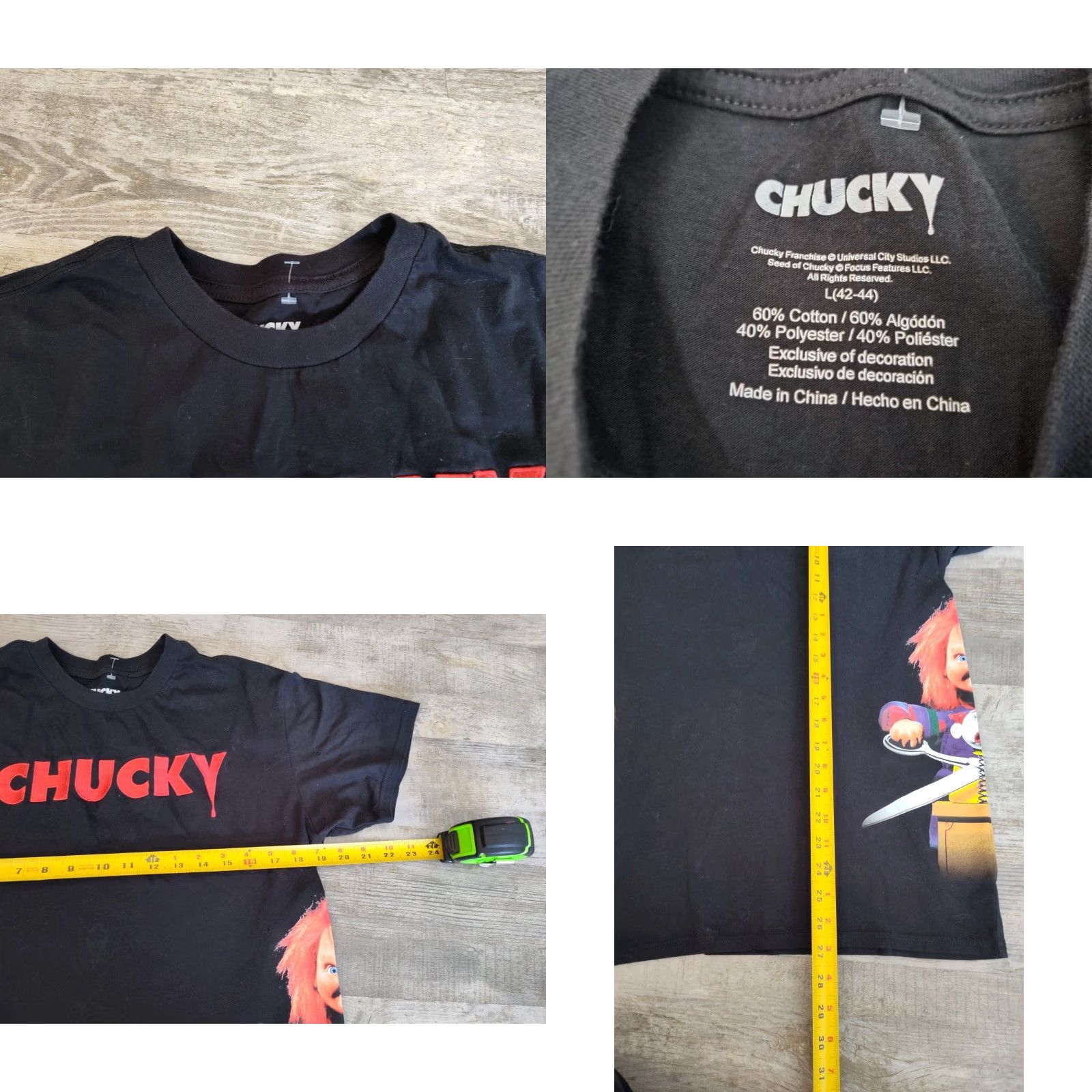Vintage VINTAGE Chucky T-Shirt Adults Large Black Graphic Print Short Sleeve Unisex 90s Horror Costume Size US L / EU 52-54 / 3 - 8 Thumbnail