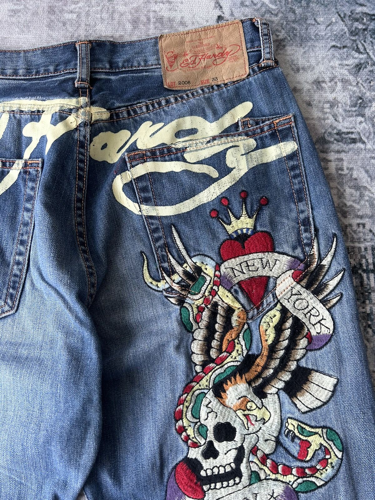 Ed Hardy Embroidery New York Skulls Ed Hardy Denim Size US 33 - 8 Thumbnail