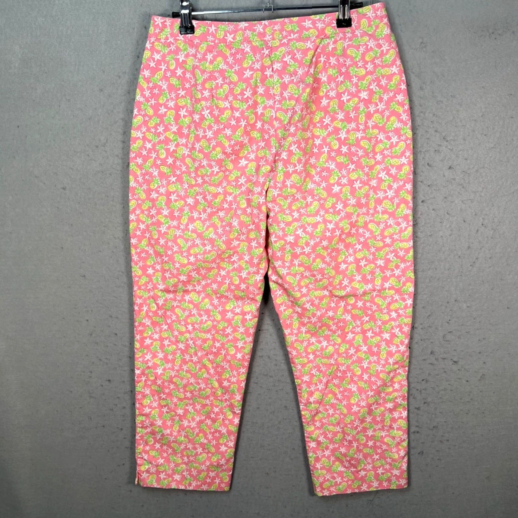 Lilly Pulitzer Lilly Pulitzer Womens 6 Pink & Green Floral Pineapple Print Pants Cotton Cropped Straight Inseam 24 in Summer Beach Size 28" / US 6 / IT 42 - 2 Thumbnail