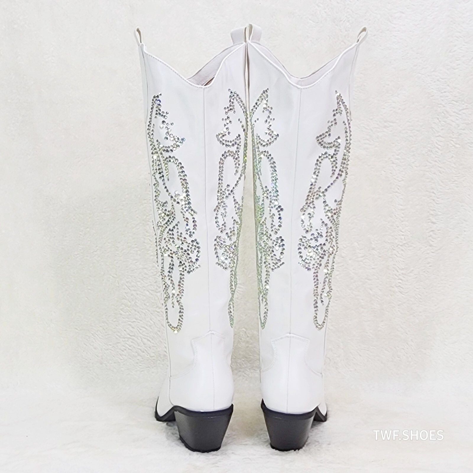 Other Razzle White Country Western Cowgirl Knee Boots Rhinestone D Size US 7.5 / IT 37.5 - 3 Thumbnail