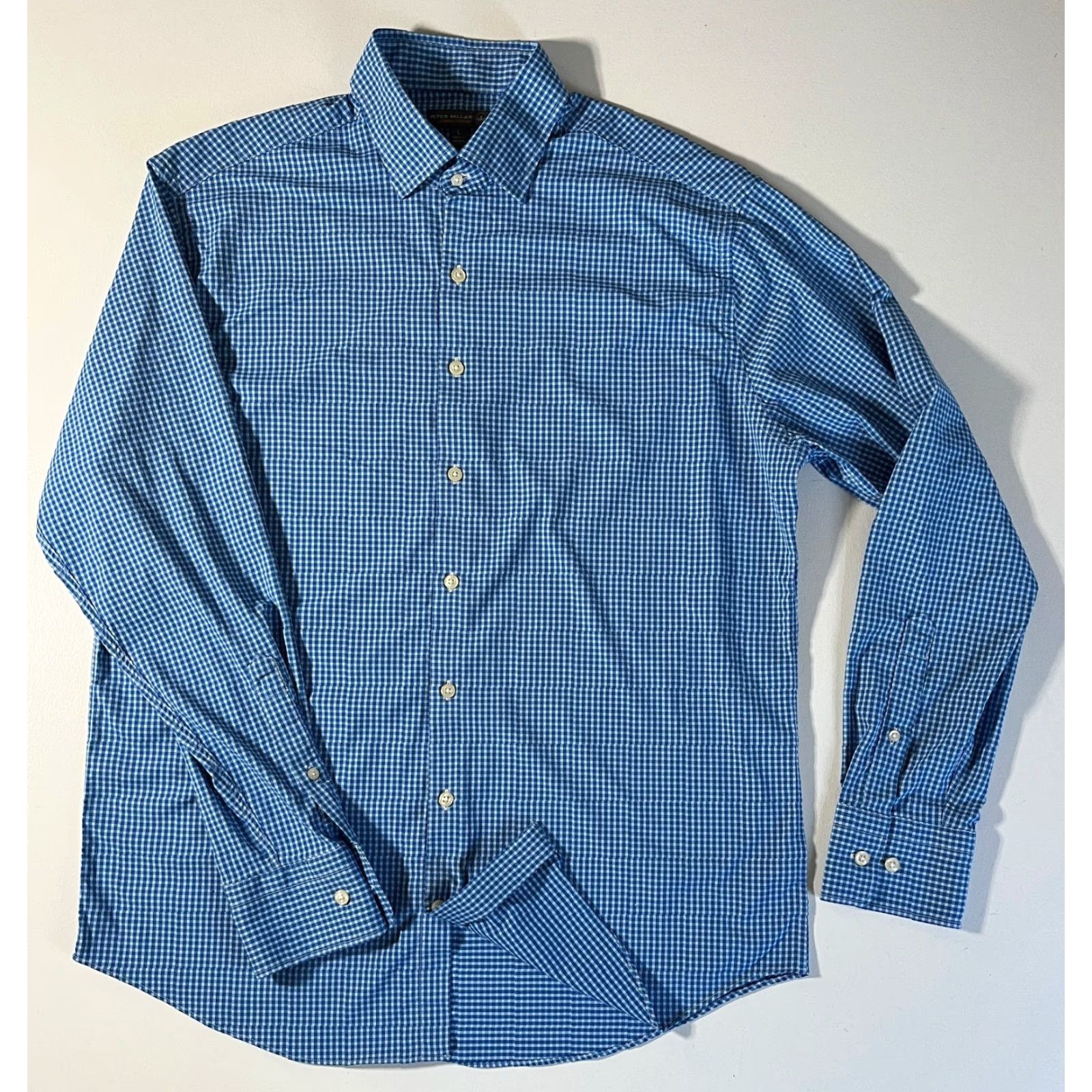 Peter Millar Peter Millar Summer Comfort Button-Up Shirt Men Long Sleeve Blue L Check/Nylon Blend Regular Size US L / EU 52-54 / 3 - 5 Thumbnail