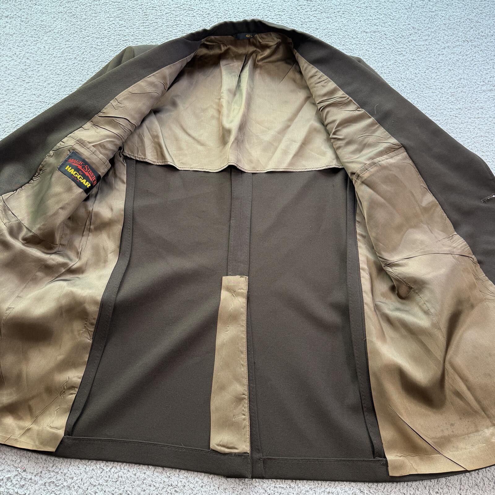 Haggar Vintage 70s 80s Brown Haggar Magic Stretch Blazer Jacket 42L Size 42L - 6 Thumbnail