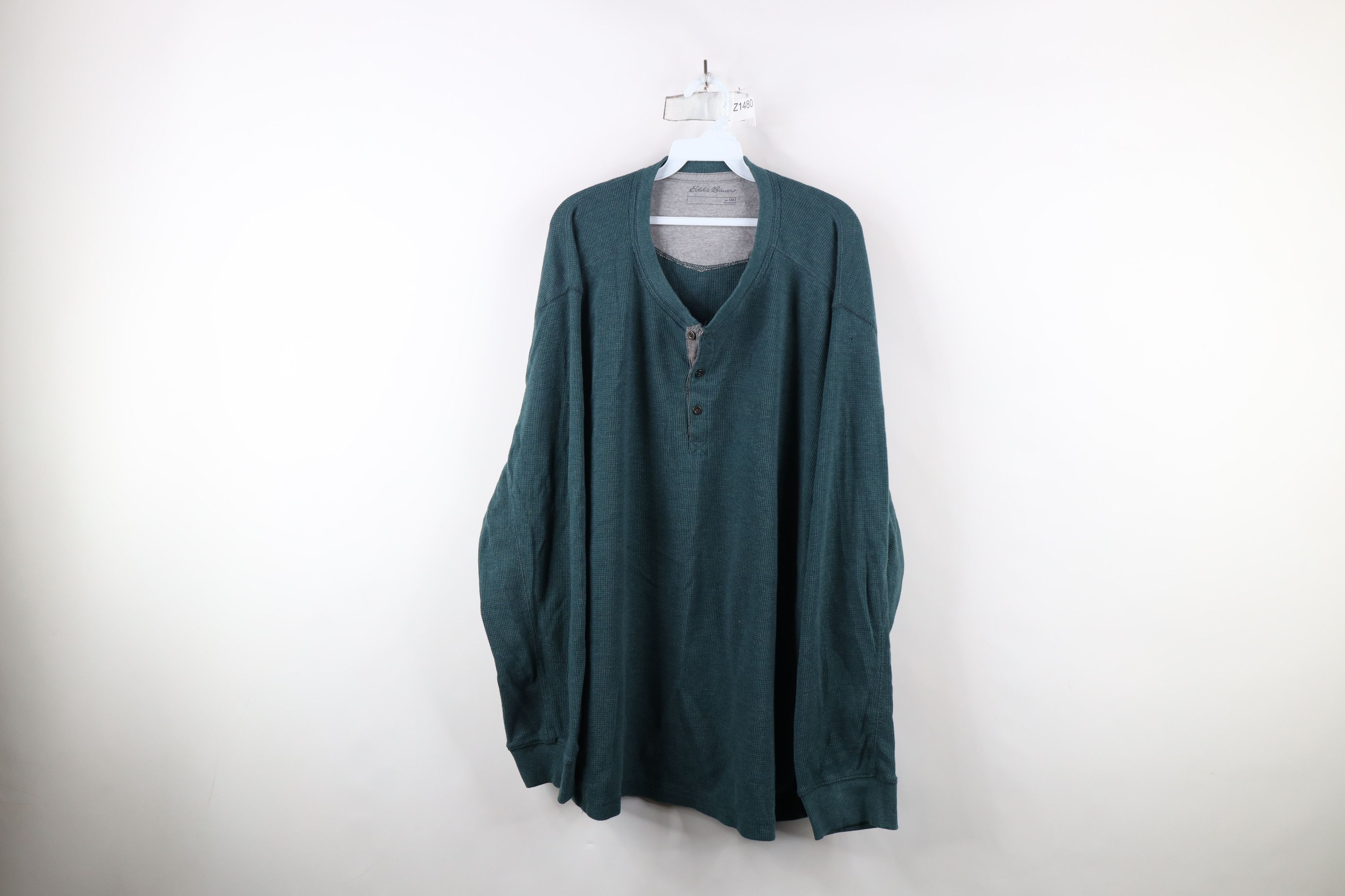 Eddie Bauer × Vintage Vintage Eddie Bauer Waffle Knit Long Sleeve Henley T-Shirt Size US XXL / EU 58 / 5 - 1 Thumbnail