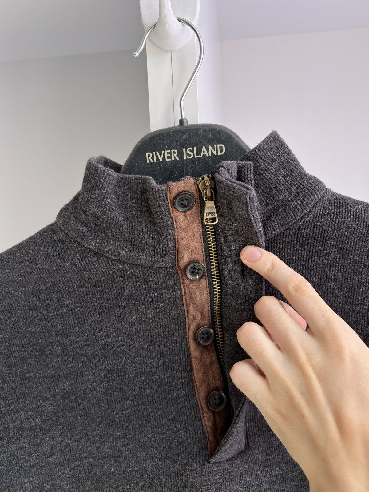 Polo Ralph Lauren × Vintage Vintage Polo Ralph Lauren Sweater Gray Knit Zip Logo Size US S / EU 44-46 / 1 - 7 Thumbnail