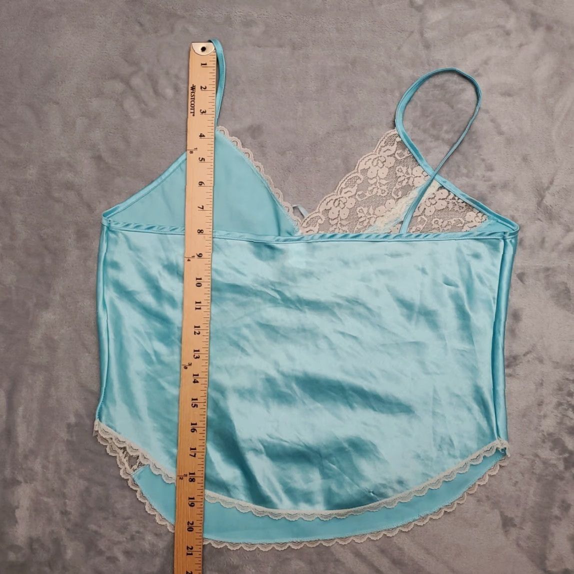 Vintage VINTAGE Paramount Camisole Womens S Blue Ivory Satin Slip Top Lace Bow 70s Retro Size S / US 4 / IT 40 - 7 Thumbnail