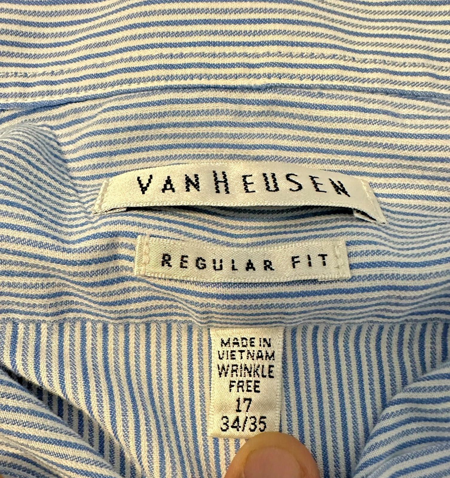 Van Heusen Van Heusen Men's Slim Fit Blue-White Stripe Dress Shirt L Size 44R - 8 Thumbnail