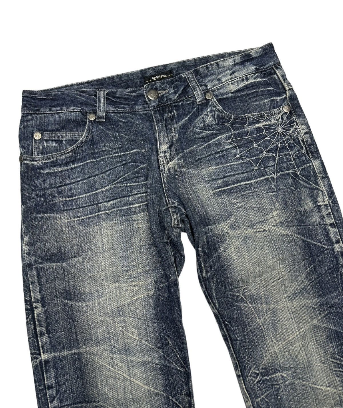 Le Grande Bleu (L.G.B.) 🔥SKULL BONES SPIDERWEB DENIM JEANS DOUBLE FOCUS Size US 35 - 9 Thumbnail