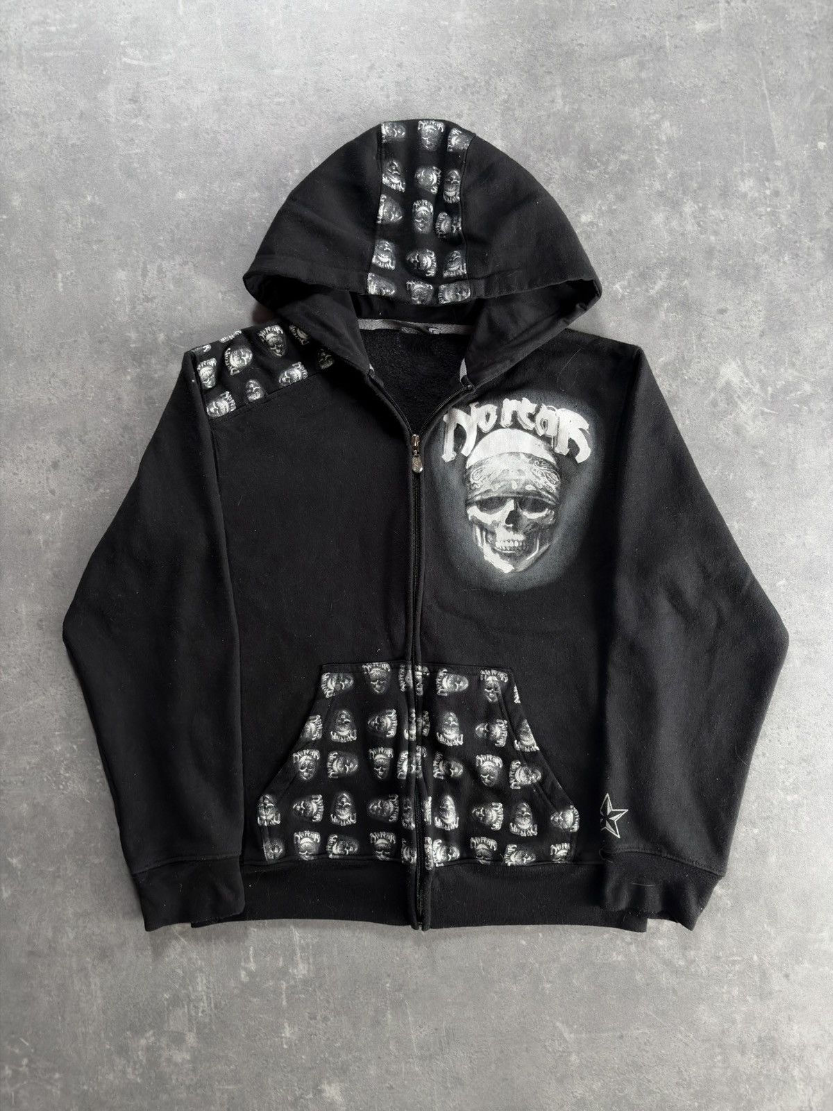00s No Fear Skulls Printed Zip Hoodie L M Affliction Rare