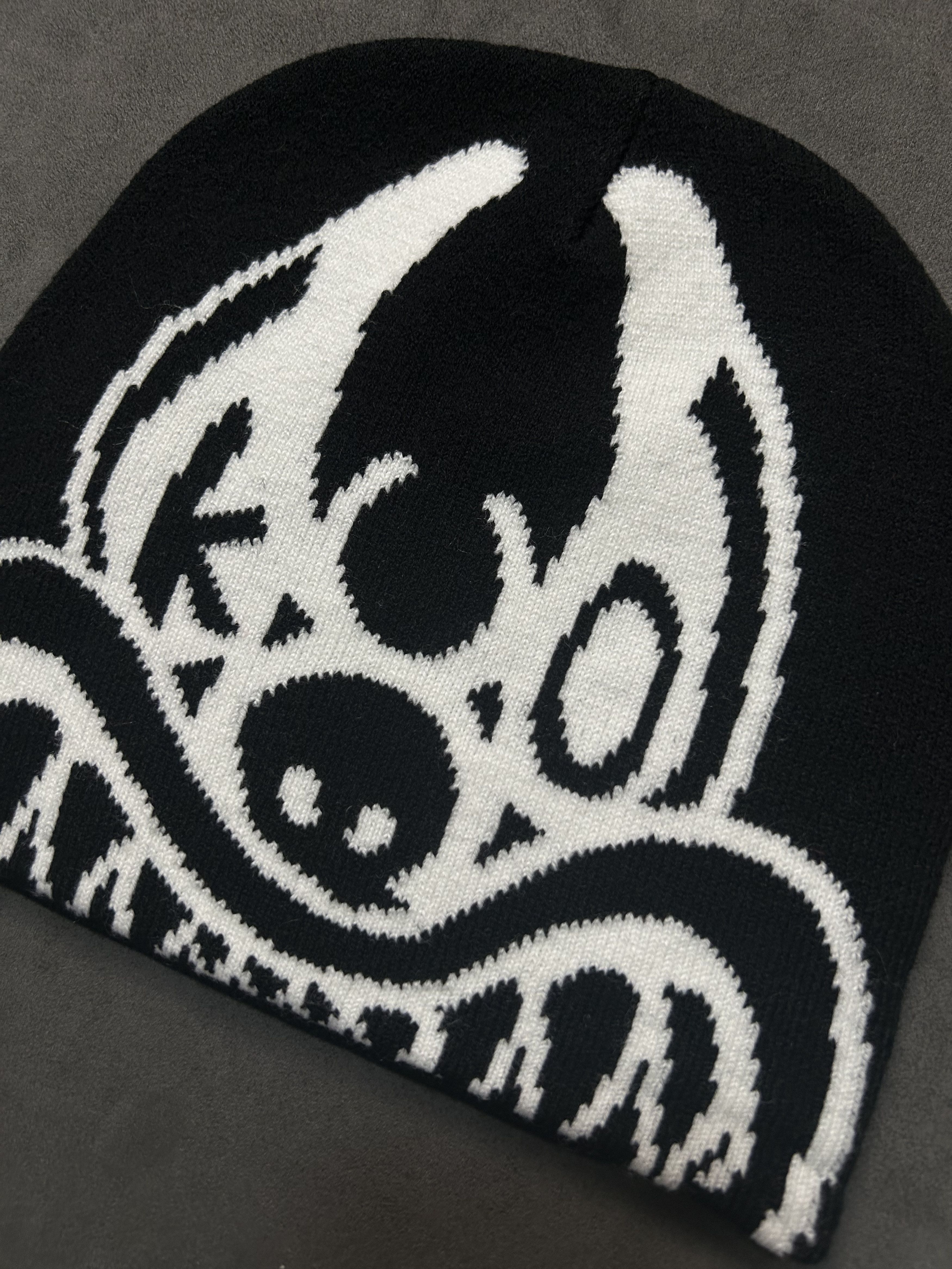 Japanese Brand Devil Joker Graphic No Cuff Knit Cap Beanie Black Hat OS Size ONE SIZE - 3 Thumbnail