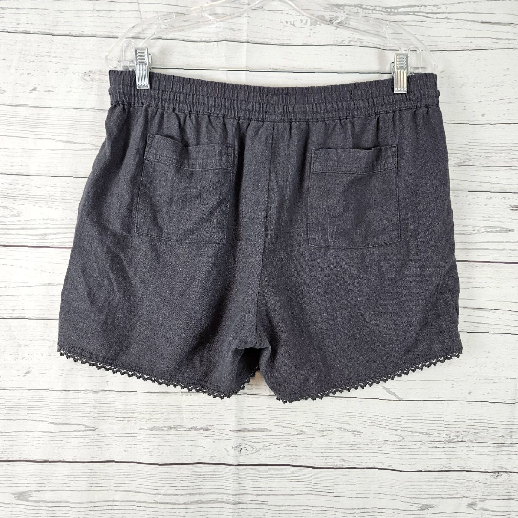 Vintage Caslon Womens Linen Shorts Sz Medium Solid Gray High Rise Pull On Size 32" / US 10 / IT 46 - 2 Thumbnail