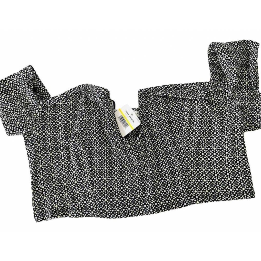 Free People NEW FP FREE PEOPLE Black White Print Neck Crop Top Shirt Size M / US 6-8 / IT 42-44 - 9 Thumbnail