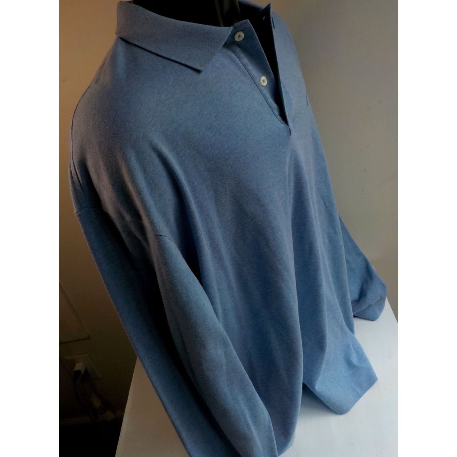 Nautica NAUTICA Long Sleeve Solid Polo Shirt Light Blue 100% Cotton XXL Mens Polo Shirt Navy Logo Size US XXL / EU 58 / 5 - 3 Thumbnail