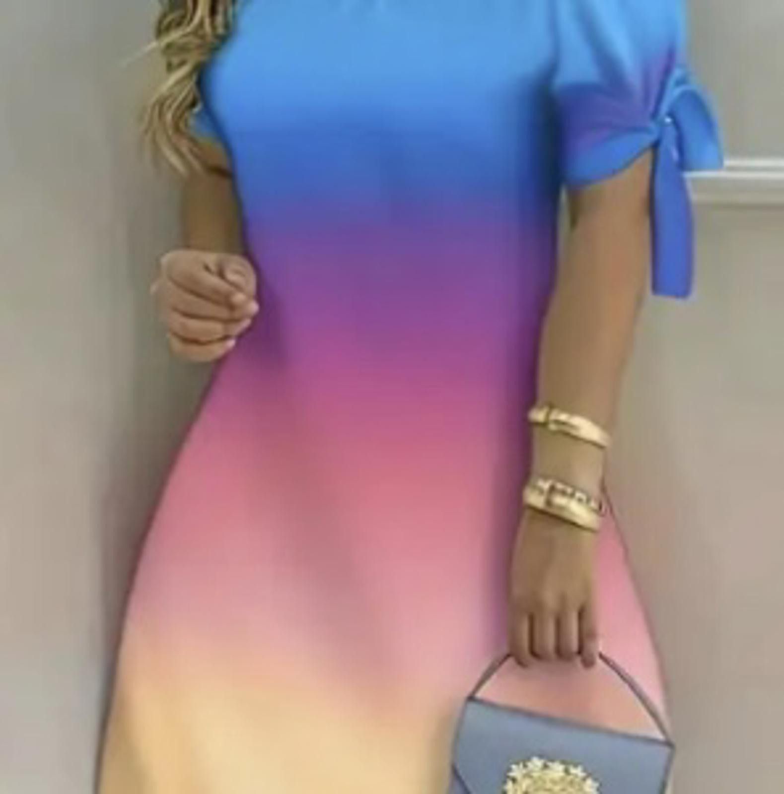 Designer Chic Ombre Casual Dress - Blue to Pink Gradient Size 4XL / US 24-26 - 1 Thumbnail
