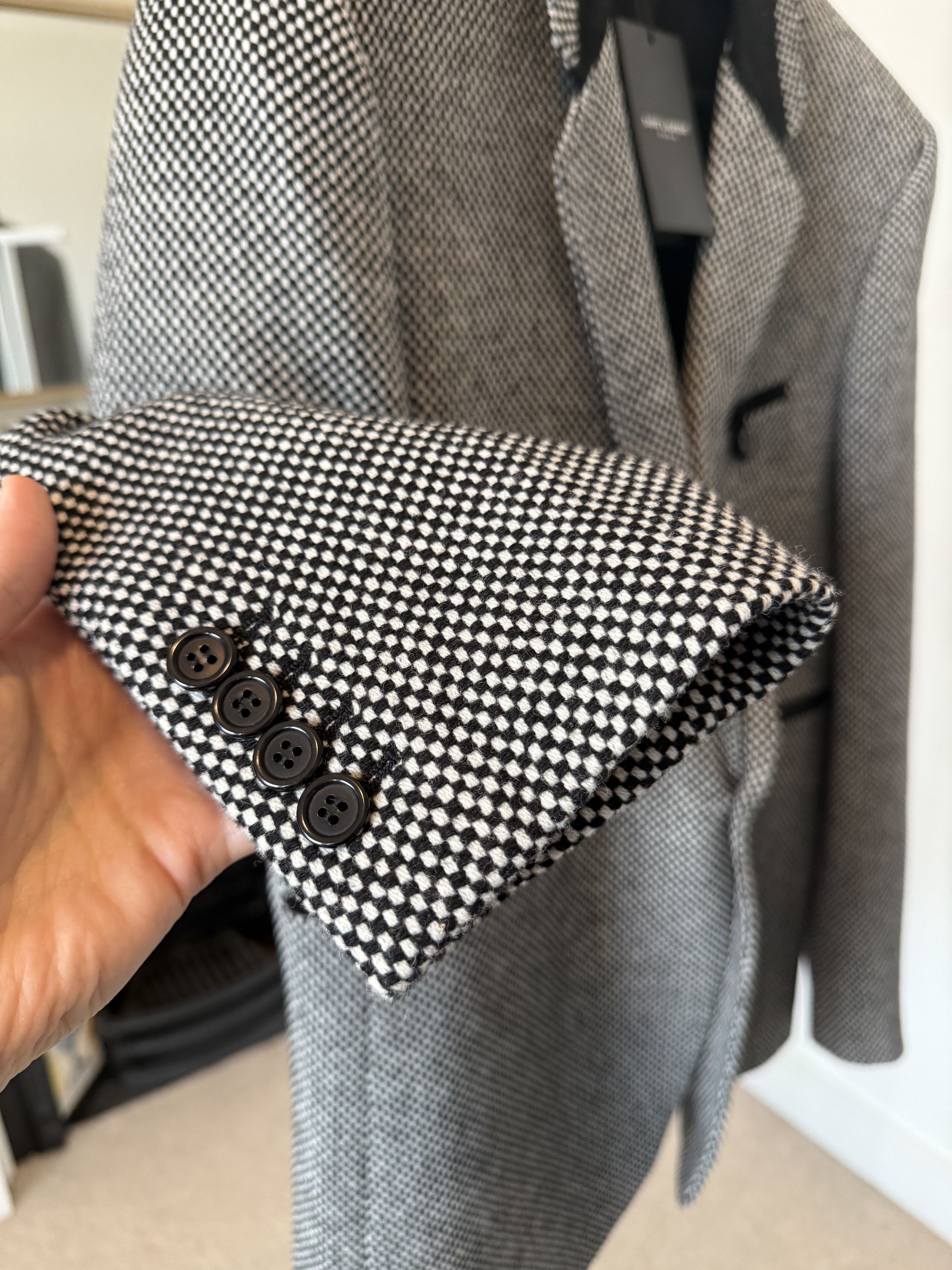 Saint Laurent Paris SS19 Saint Laurent Black and Off-White Tweed Allure Blazer Size 52R - 13 Thumbnail