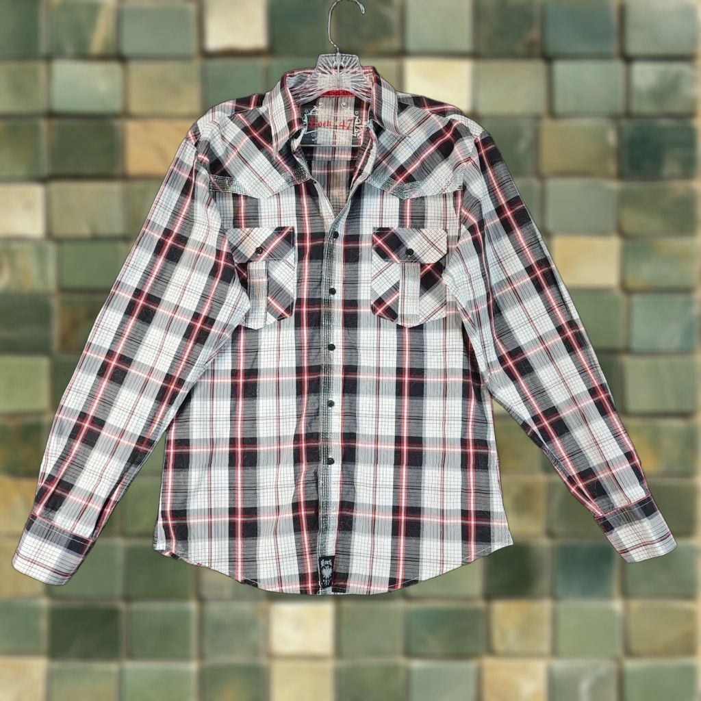 47 ROCK 47 Shirt Women Long Sleeve Plaid Button-Up With Pockets Size M Red/Black Womens Size M / US 6-8 / IT 42-44 - 1 Thumbnail